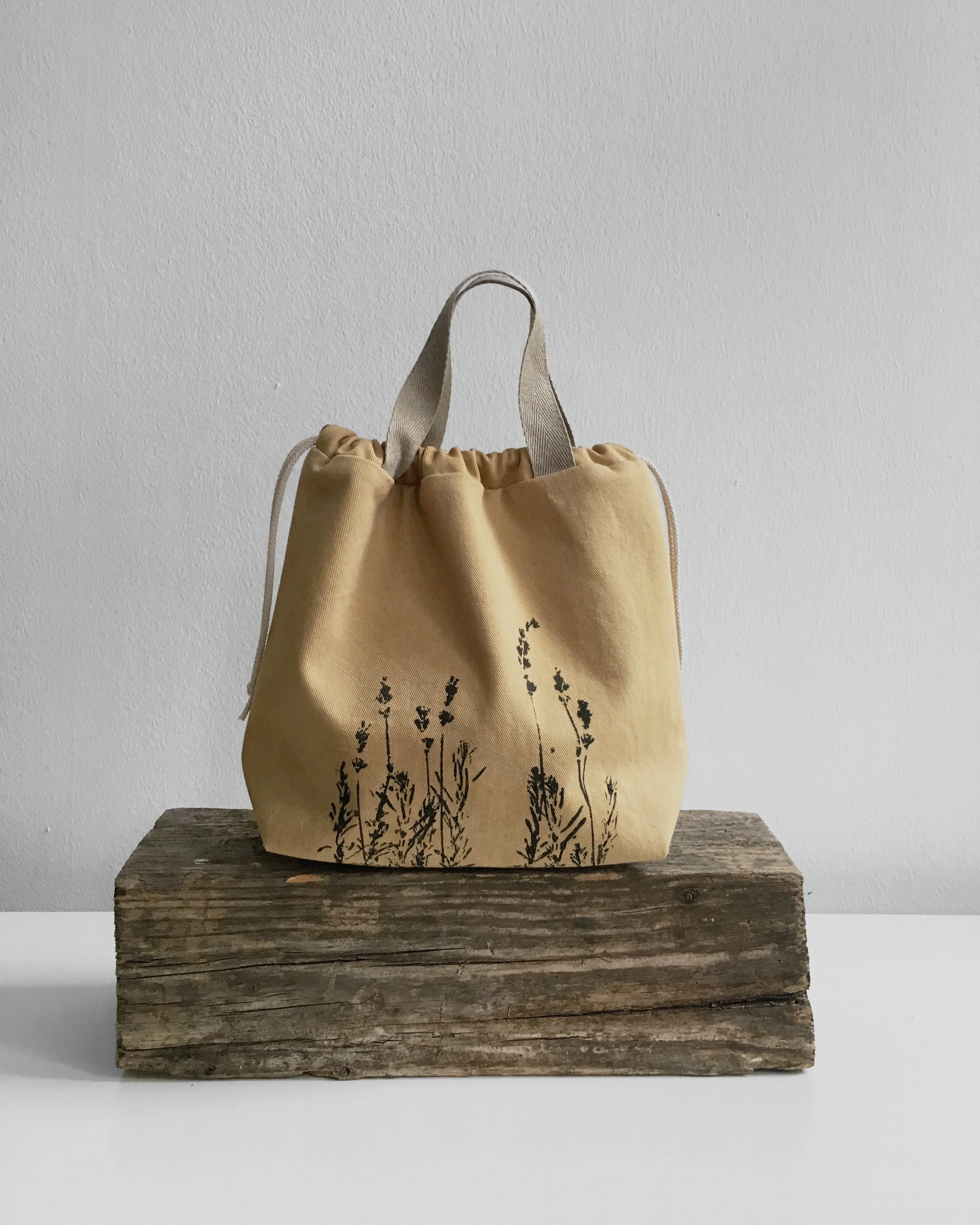 Drawstring project bag dyed with Alder cones