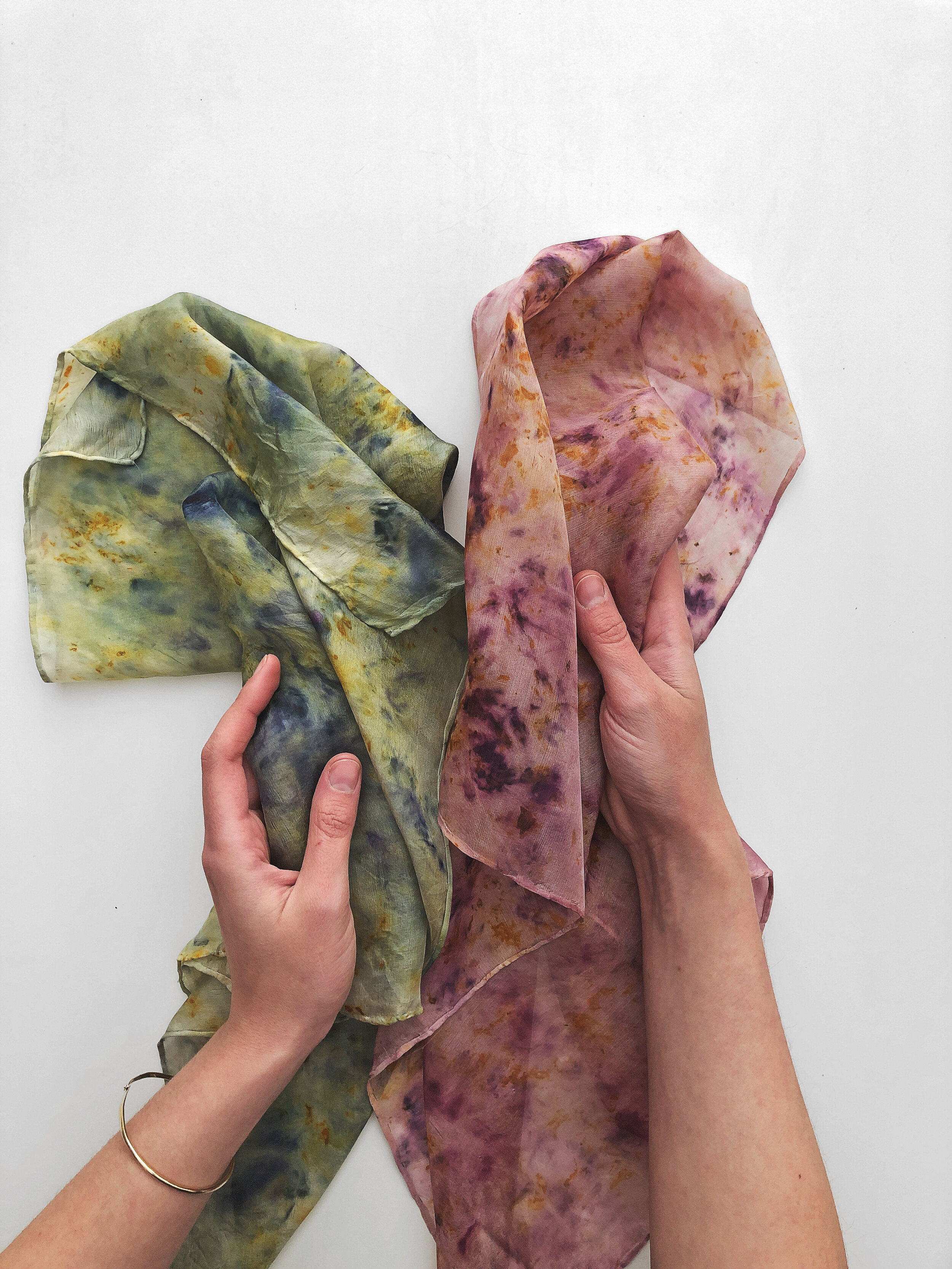 Artwear Hand Dyed with Natural Dyes Soft Handmade Gift for Her Abstract Pastel White Women Artist Made Textile Art Silk Scarf