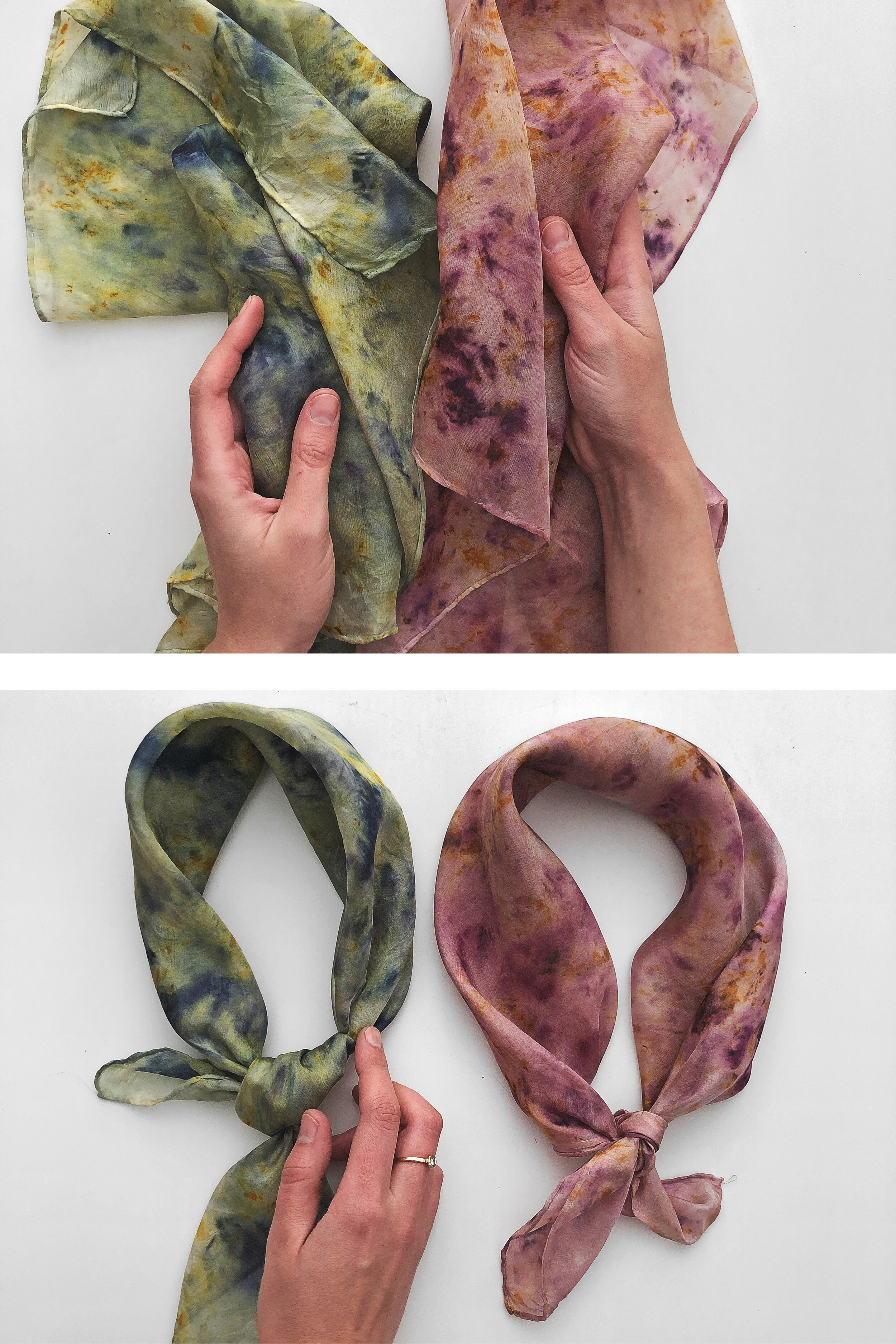 Neck Scarf Wrap Gifts or Tarot Deck Plant Dyed Silk Scarf Bandana Natural Dye Botanical Dye HIBISCUS FLOWER SILVER 17 Naturally Dyed