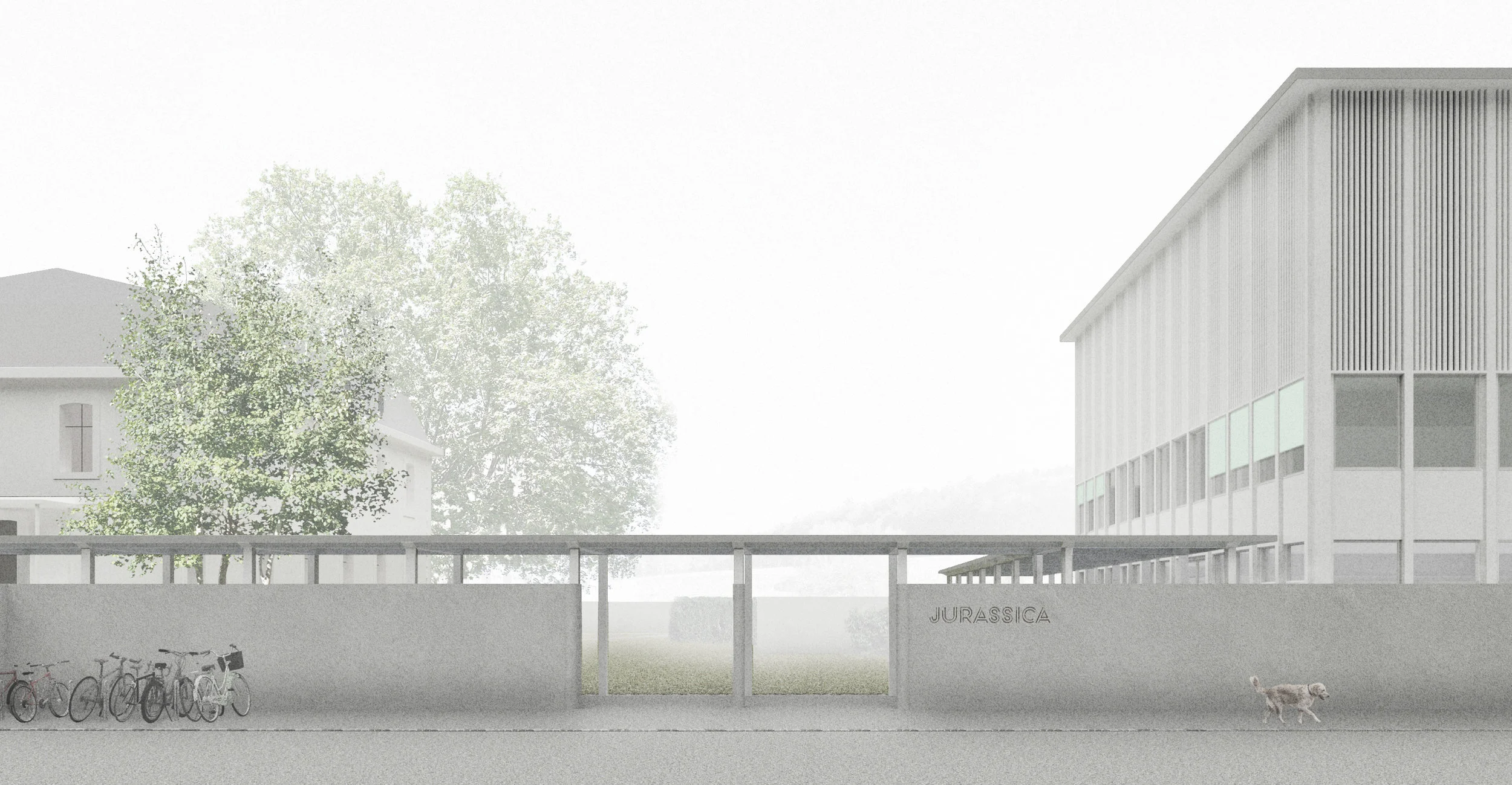 Porrentruy - Centre de Recherche et Consérvation - Jurassica Urbanisme Le campus du Jurassica Museum s’étend de la vieille ville de Porrentruy jusqu’au parc de la Villa Beucler en contrebas. Il est composé d'une séquence variée d’espaces verts, de passages et de bâtiments dédiés aux sciences naturelles. La topographie et la relation des parcelles à la rue donnent naissance à un élément omniprésent de l’espace urbain: le mur d’enceinte et de soutènement. Le mur est plus qu’un marquage physique du parcellaire – il est la façade du jardin qu’il renferme. Il est le parc fait architecture. Partant de ce constat, le projet complète et clôt le tracé du mur d’enceinte existant. L’entrée ouest est surmontée d’un couvert qui accompagne le piéton jusqu’à son but. Ce couvert de liaison est en bordure du parc, à la manière d’une arcade. Depuis la rue, le regard est guidé vers l’entrée jusque dans la profondeur du parc, intrigué par le contraste entre la rudesse minérale de la rue et la beauté luxuriante du jardin. Le centre de recherche et de conservation (CRC17) s’adosse au mur et s’ouvre sur le parc. Le volume bâti est très compact et positionné à l’extrémité sud-ouest du périmètre d’intervention. Le parc est ainsi préservé et mis en valeur. Il ouvre le dialogue entre la villa Beucler et le CRC17, accentué par le couvert de liaison. Aménagements extérieurs Dans le parc de la Villa Beucler, le cheminement se fait par un réseau principal goudronné et un réseau secondaire gravillonné. La surface goudronnée entoure la Villa Beucler et la relie aux portes nord, est et ouest du parc. Selon le projet, le cheminement depuis la porte ouest est valorisé et prolongé jusqu’au CRC17. La liaison est couverte par une structure légère en bois, qui fait également office de toit pour l’entrée et la terrasse du nouveau bâtiment. Les arbres existants sont conservés, à l’exception d’un arbre près de l’entrée ouest. Le parc est un jardin de sculptures, un jardin botanique et un arborétum. Ce rôle triple est maintenu et renforcé. Une des figures présente dans l’aménagement existant est la végétalisation de faible hauteur et variée en bordure du chemin principal, ponctuée de sculptures. Cette figure est reprise le long du chemin de liaison, soulignant le caractère contemplatif et muséal de ce dernier. Programme La répartition des éléments du programme en plan et en coupe suit la gradation des espaces publiques et ouverts jusqu’aux espaces privatifs et fermés, tout en garantissant des trajets courts entre les différents locaux. Le rez-de-chaussée accueille les espaces pédagogiques et l’administration. Le 1er étage est dédié à la recherche. Les bibliothèques et la collection standard sont placées au 2ème étage. Au sous-sol sont rassemblées les collections spéciales, là où les conditions climatiques sont les plus stables. L’expression architecturale de la façade souligne l’ossature et le degré d’ouverture des espaces contenus. L’enveloppe donne à lire trois couches horizontales. La hauteur apparente des étages augmente du bas vers le haut, dans un jeu de savant de proportions. Le dernier étage est mis en valeur par sa hauteur apparente et le raffinement du bardage de bois ajouré. Ce dernier évoque un rideau léger dissimulant un contenu précieux. Il exprime la mission de conservation du CRC17. Structure et construction Le système structurel, construction hybride bois-béton, suit la trame en plan de sept carrés par sept. Le noyau central en béton armé contenant le monte-charge et l’escalier, huit poteaux et une dalle en béton armé reliant le tout, assure le contreventement. La résistance aux charges sismiques est garantie, ainsi que la possibilité de surélever le bâtiment d’au moins un étage. En façade, les poteaux en bois massif complètent la structure porteuse. Des dalles hybrides en bois massif (planches juxtaposées et tourillonnées) et en béton armé portent du noyau à la façade, sans aucun porteur intermédiaire et avec une hauteur statique réduite. Au sous-sol, les murs périphériques en béton armé reprennent les charges en façade. La réalisation de l’enveloppe est pensée en éléments de façade en bois préfabriqués. Le haut degré de répétition des éléments permet de grandes économies lors de la planification, la production, le montage et l’entretien. Technique et physique du bâtiment Le bâtiment, au volume compact, est réalisé en concordance avec le label Minergie-P et remplit les critères pour une consommation d’énergie de chauffage et des coûts d’entretien réduits. L’enveloppe est constituée d’une façade en bois isolée à la laine minérale et de fenêtres à triple vitrage. Les stores textiles extérieurs protègent contre la surchauffe estivale et l’éblouissement éventuel. Les dalles en béton et hybrides bois-béton bénéficient, de par leur masse, d’une grande inertie thermique et acoustique. Selon les différentes exigences climatiques et l’emplacement des locaux, plusieurs unités de ventilation sont constituées. Des unités compactes et autonomes de climatisation et de déshumidification garantissent les conditions atmosphériques requises au sous-sol pour les collections spéciales et au 2ème étage pour la collection standard. Deux unités situées au 2ème étage desservent directement la collection standard et les bibliothèques, afin de minimiser la longueur des conduites. Les locaux du rez-de-chaussée et du 1er étage sont approvisionnés par le taux d’air frais nécessaire pour une ventilation d’hygiène. Une ventilation naturelle par des vantaux ouvrant est aussi possible. Le CRC17 est connecté au réseau de chauffage à distance existant. Le chauffage des locaux, par radiateur, est plus réactif qu’un chauffage au sol. Le toit est recouvert de panneaux photovoltaïques. Protection incendie Le CRC17 est un bâtiment de faible hauteur (<11m) selon la directive de protection incendie. Les exigences d’évacuation sont remplies par une cage d’escalier centrale. Tous les locaux constituent une seule unité d’utilisation, à l’exception du laboratoire et des locaux techniques. L’évacuation jusqu’à l’extérieur se fait du côté sud, afin de libérer l’accueil des contraintes d’une voie de fuite. Le concept constructif de protection incendie prévoit des classes de résistance au feu de 30 minutes pour les éléments hors sol et de 60 minutes pour les éléments en sous-sol. Le retrait de la façade à la caserne de pompier est de trois mètres au minimum, conformément à la donnée du concours. Différentes mesures compensatoires sont possibles selon la directive de protection incendie. La façade concernée de la caserne n’ayant pas d’ouverture, elle pourrait être requalifiée en une paroi de type EI60 par l’ajout d’une construction légère isolée à la laine minérale à haut point de fusion (>1000°C) et revêtue de plaques de plâtre armées. Cette mesure compensatoire peu coûteuse (variante F selon la directive de protection incendie) permet de réaliser une façade combustible pour le bâtiment du CRC17. Développement durable Simplicité, proximité et économie des ressources sont les mots d’ordre de ce projet visant un développement durable. La simplicité du plan et du mode constructif garantissent flexibilité et économie durant tout le cycle vie du bâtiment. La proximité des ressources par l’emploi important de bois massif fixe et réduit les émissions de CO2, en plus d’employer la main d’œuvre locale. L’économie de moyens est atteinte par la compacité du volume bâti, sans oublier que le parc, ressource d’une valeur inestimable, est ainsi préservé. Vision à long terme La stratégie d’extension dans le périmètre d’intervention et la perspective d’évolution du site élargi se basent sur deux observations simples de la situation existante. Premièrement, le parc de la Villa Beucler est un espace de grande qualité digne d’être préservé et agrandi. Deuxièmement, l’évolution à long terme est imprévisible car dépendante d’une multitude de facteurs, principalement politiques et économiques. Le projet rempli donc parfaitement le cahier des charges actuel tout en permettant le plus de scénarios possibles à moyen et long terme. Concrètement, le projet a été conçu pour permettre une surélévation d’un étage au moins. Un agrandissement des surfaces de stockages peut aussi se faire par une extension en sous-sol. À long terme, la possibilité d’un déplacement de la caserne de pompiers laisse entrevoir le potentiel du site futur. Un troisième bâtiment dédié à l’exposition et au stockage pourrait venir compléter la composition d’ensemble. Trois volumes dans un parc qui dialoguent de par leurs différentes typologies et leur thématique commune, telle est la vision pour le parc du Jurassica Museum. Concours 2018 Equipe: Laurent Nicolet, Patrick Meier, Daniel Heule