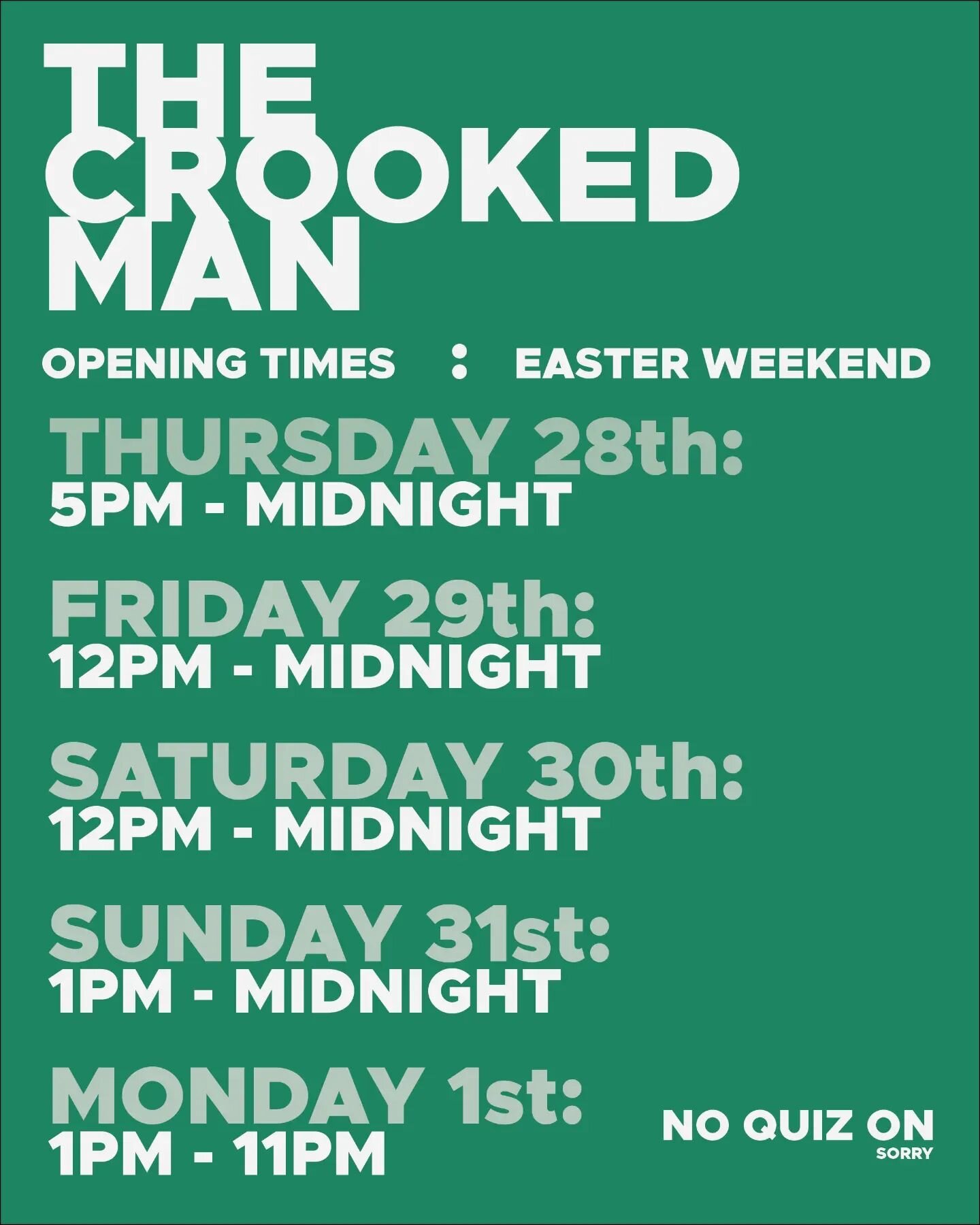 Important news folks.
Easter weekend opening hours are here.
#easterweekend