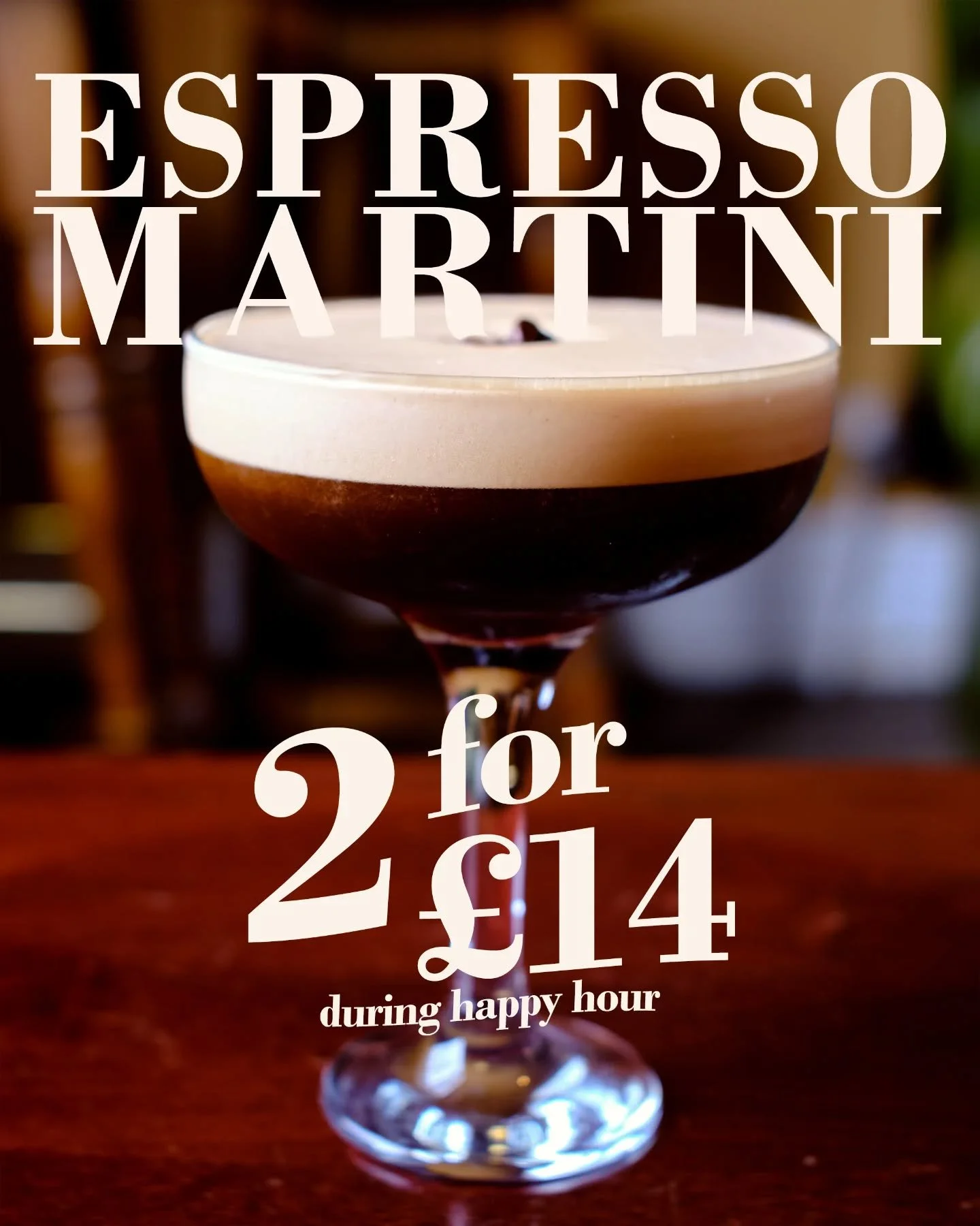 Get to know our Happy Hour cocktail list, starting with: Espresso Martini.

Vodka (normal or vanilla), cold brew, Kahl&uacute;a, sugar syrup. Shaken with ice.

#happyhour #cocktail #espressomartini