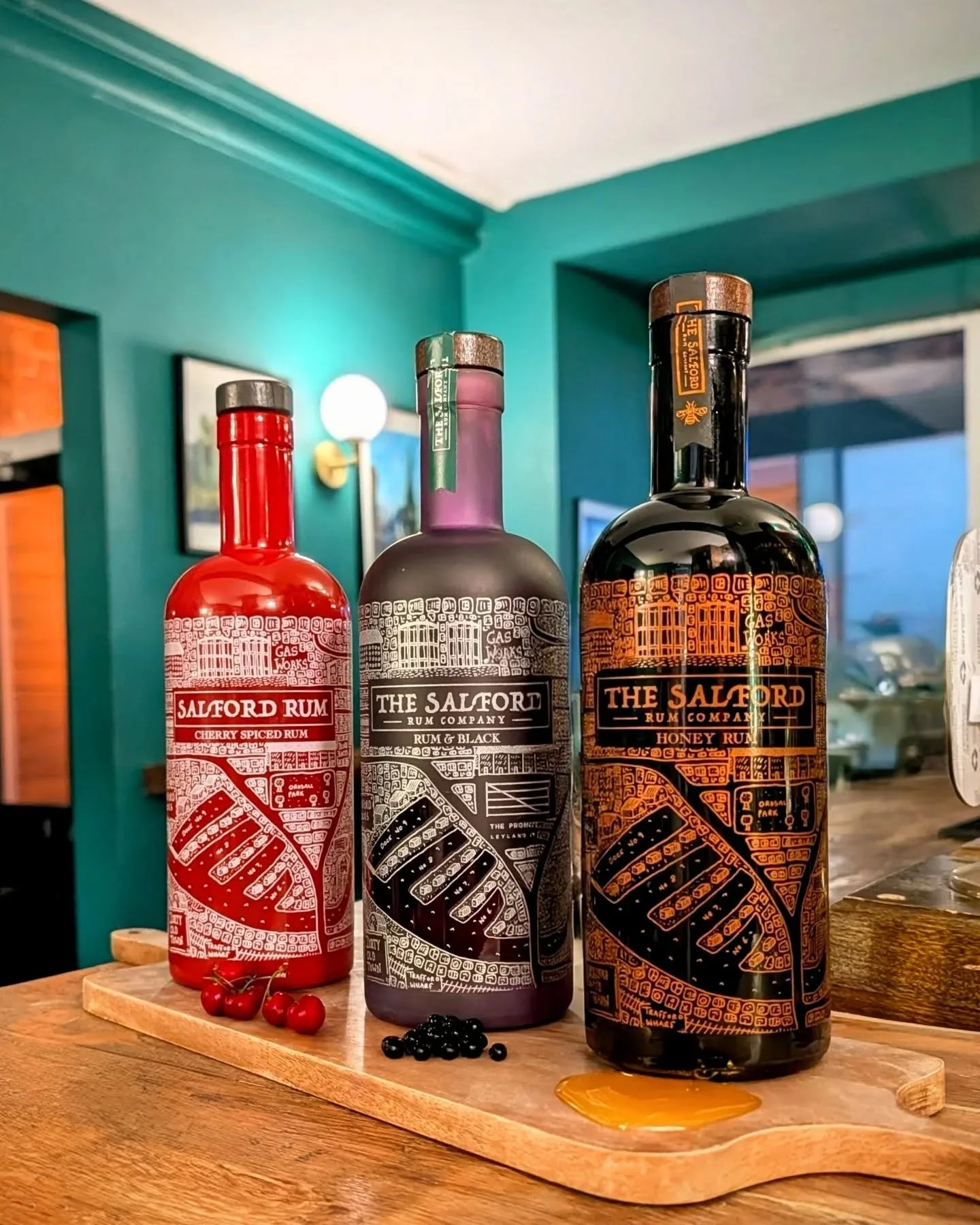 We've added more @salfordrum to our lineup.
Cherry Spiced and Rum &amp; Black have joined the Honey Rum up on the shelf.

Don't worry, we're still serving Spiced and Dark Spice too.

#cherryrum #blackcurrant #honeyrum #spicedrum