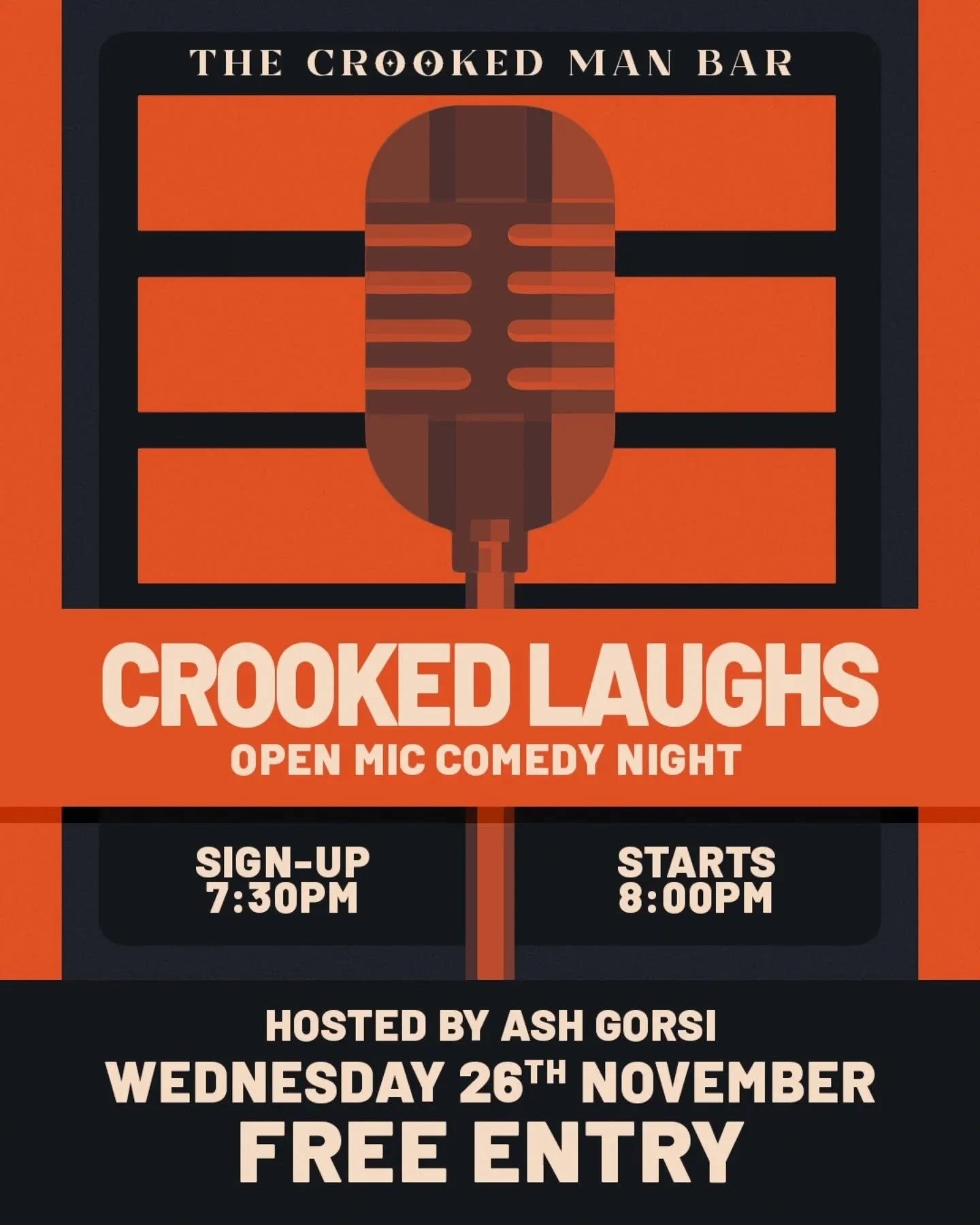 This Wednesday, if you can string a few jokes together, come by the bar at 7:30pm for Crooked Laughs. An open mic comedy night.

Otherwise, get a beer, a seat and settle in for a free gag and a giggle.

#prestwichevents #comedynight #thecrookedman