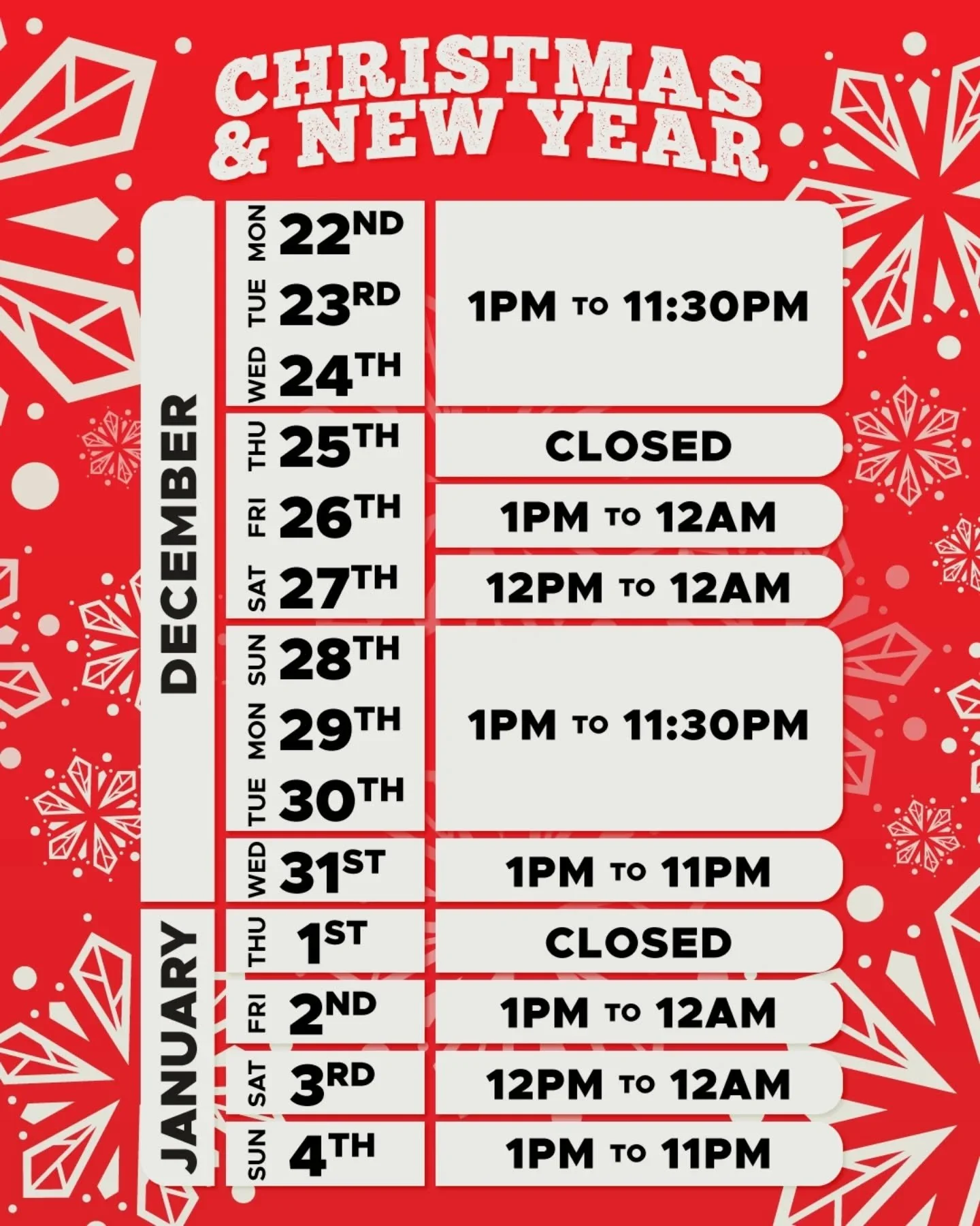 Come and celebrate Christmas and New Year's with us. We're open more often; until we make it to 2026.

Thank you all for the support through the many years, as we push our way towards 9 years!

#thecrookedman #christmashours #newyear2026