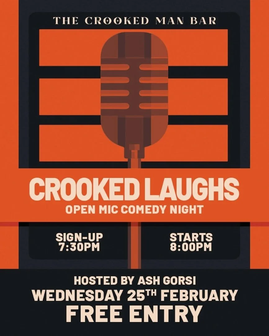 Two weeks today is the latest instalment of our open mic comedy night  Sign up for slots on the night. If you are not performing, come along and enjoy the acts that are. Free entry.