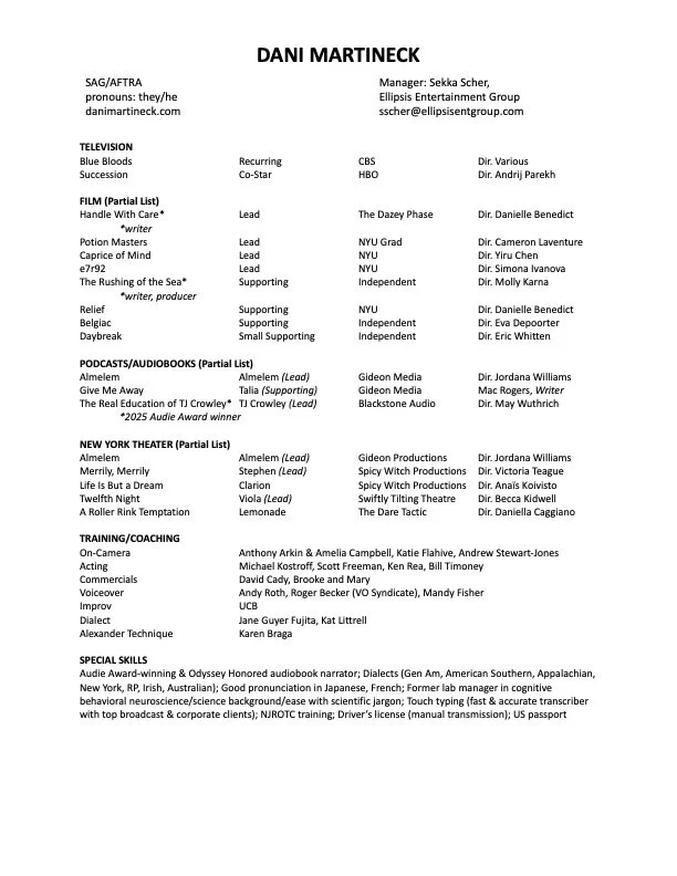 Dani Martineck acting resume