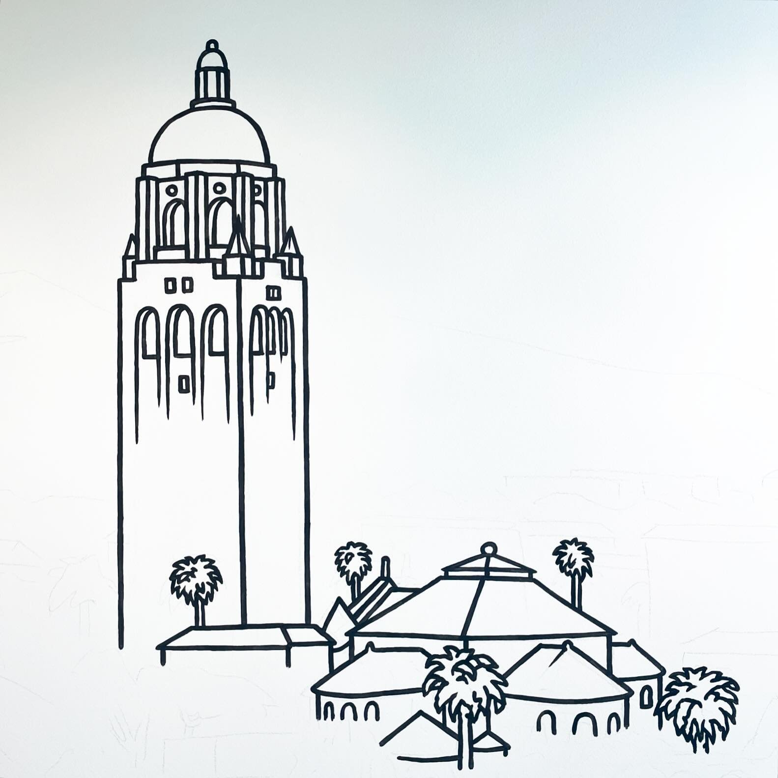 Start of a mural in a new building on the Stanford campus