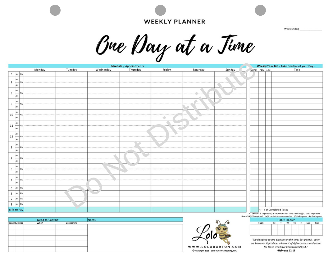 Weekly Planner Pad - 8.5 x 11 (Yearly) Tear Off Pad