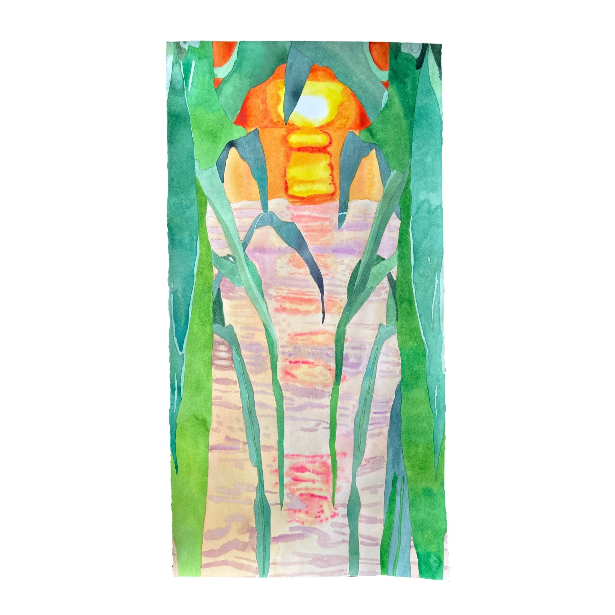 Snakes on a Lake , 2024 watercolor on colored paper 22 × 11 ¼ inches