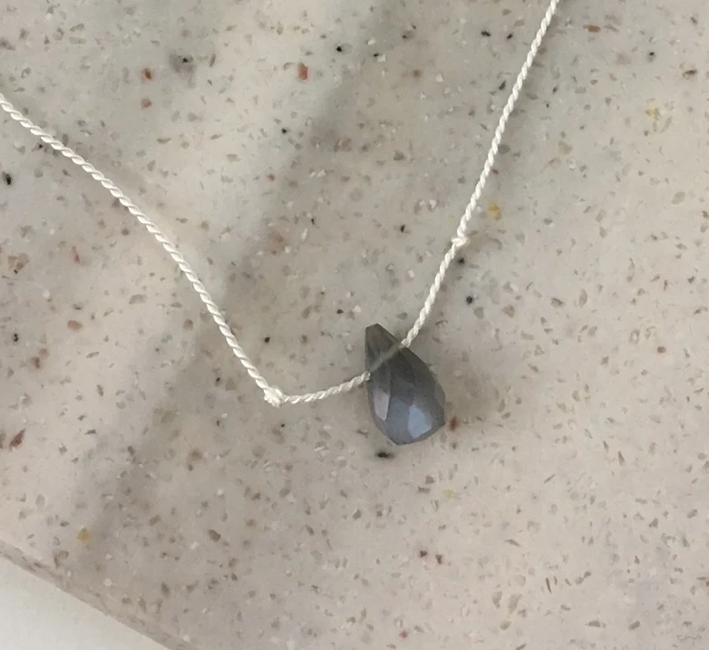 Tiny gray moonstone drop necklace