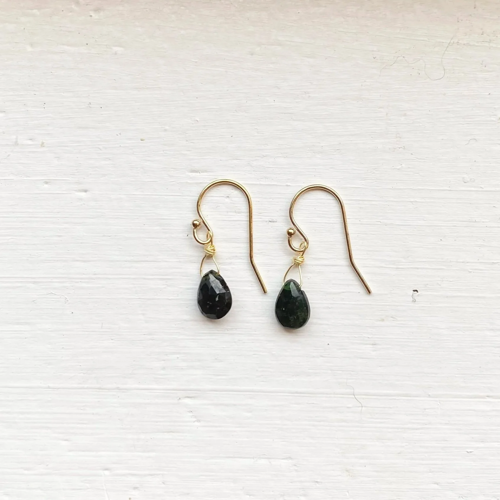 Dark green tourmaline droplet earrings