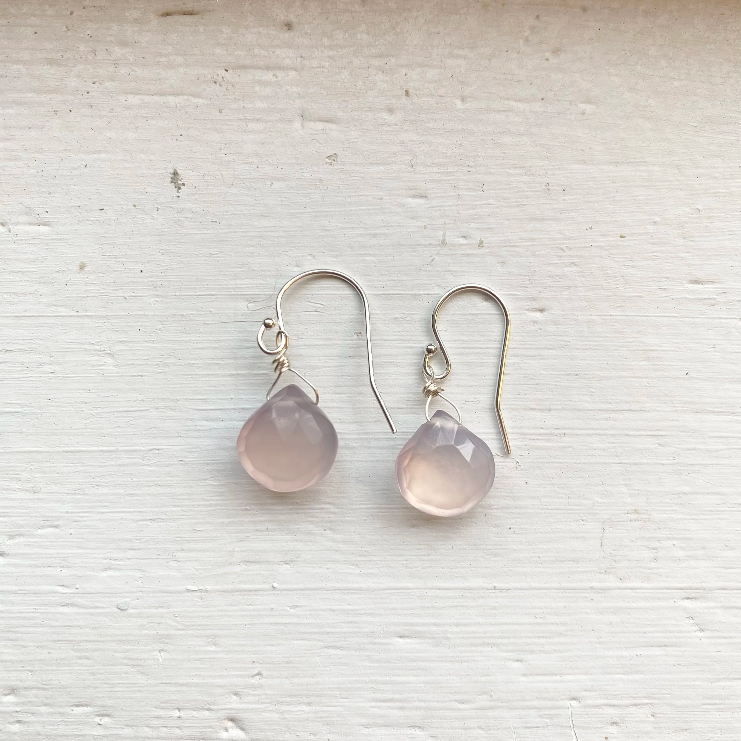 Lavender chalcedony heart earrings