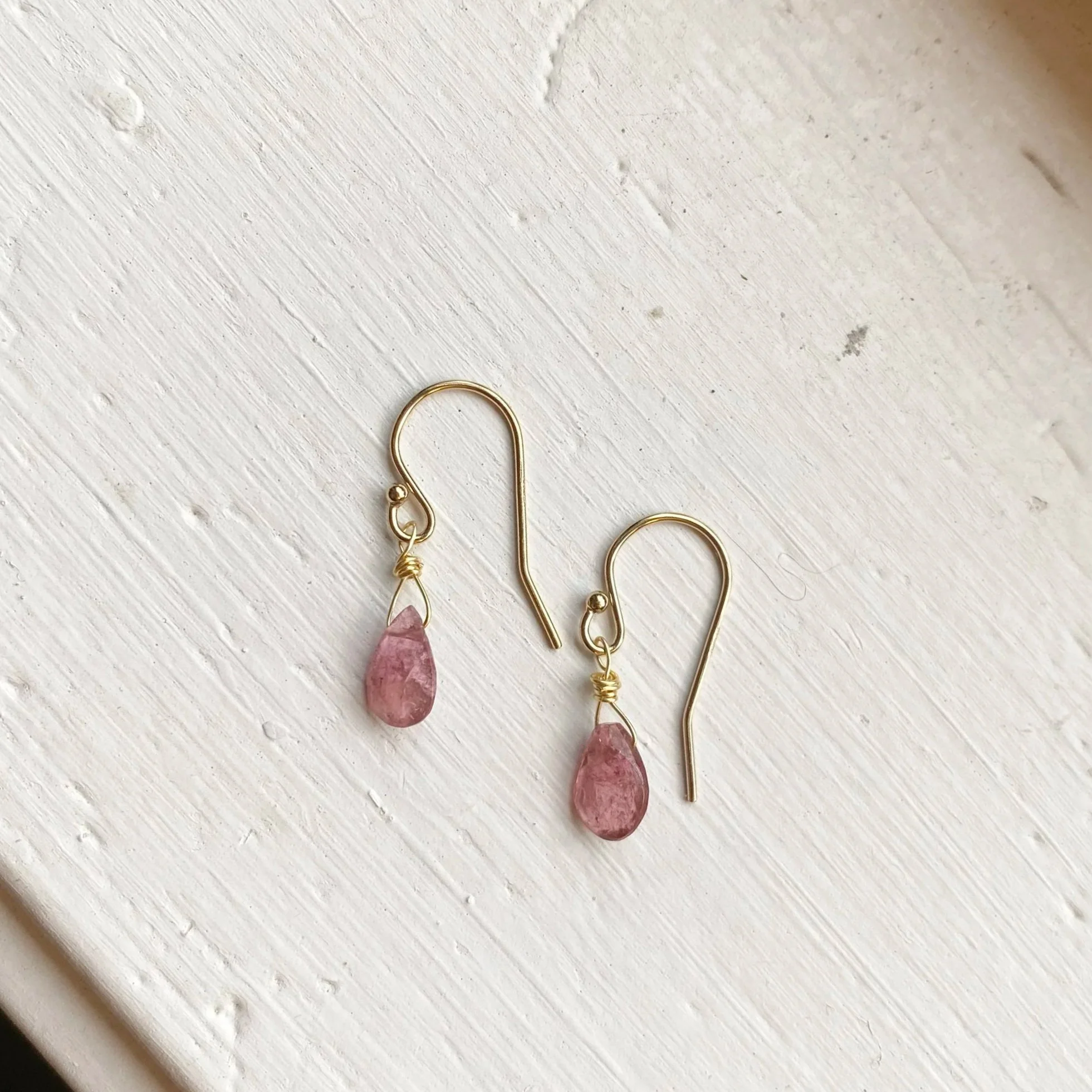 Pink tourmaline droplet earrings