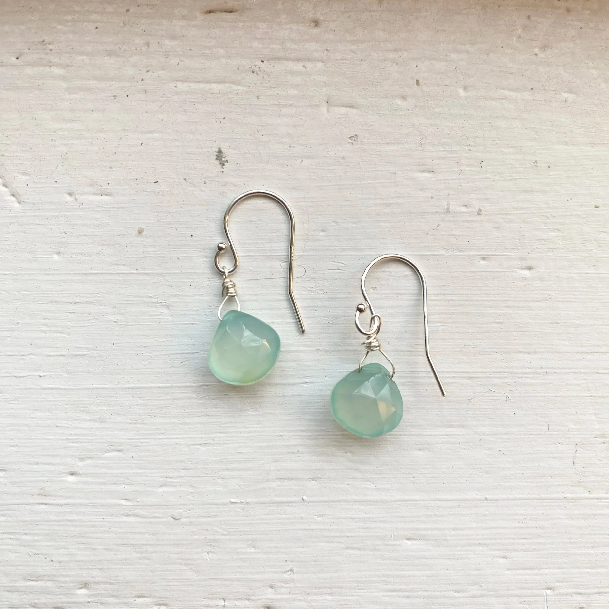 Blue green chalcedony heart earrings