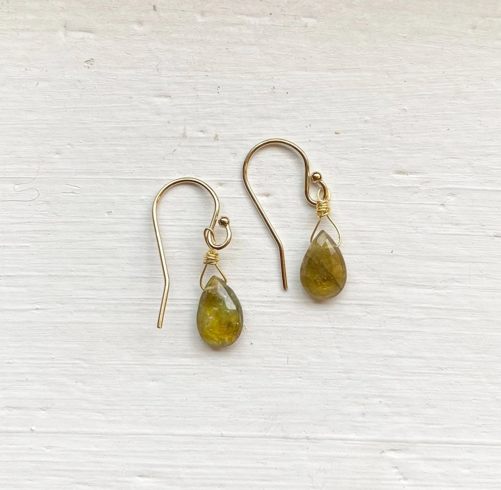 Chartreuse tourmaline droplet earrings