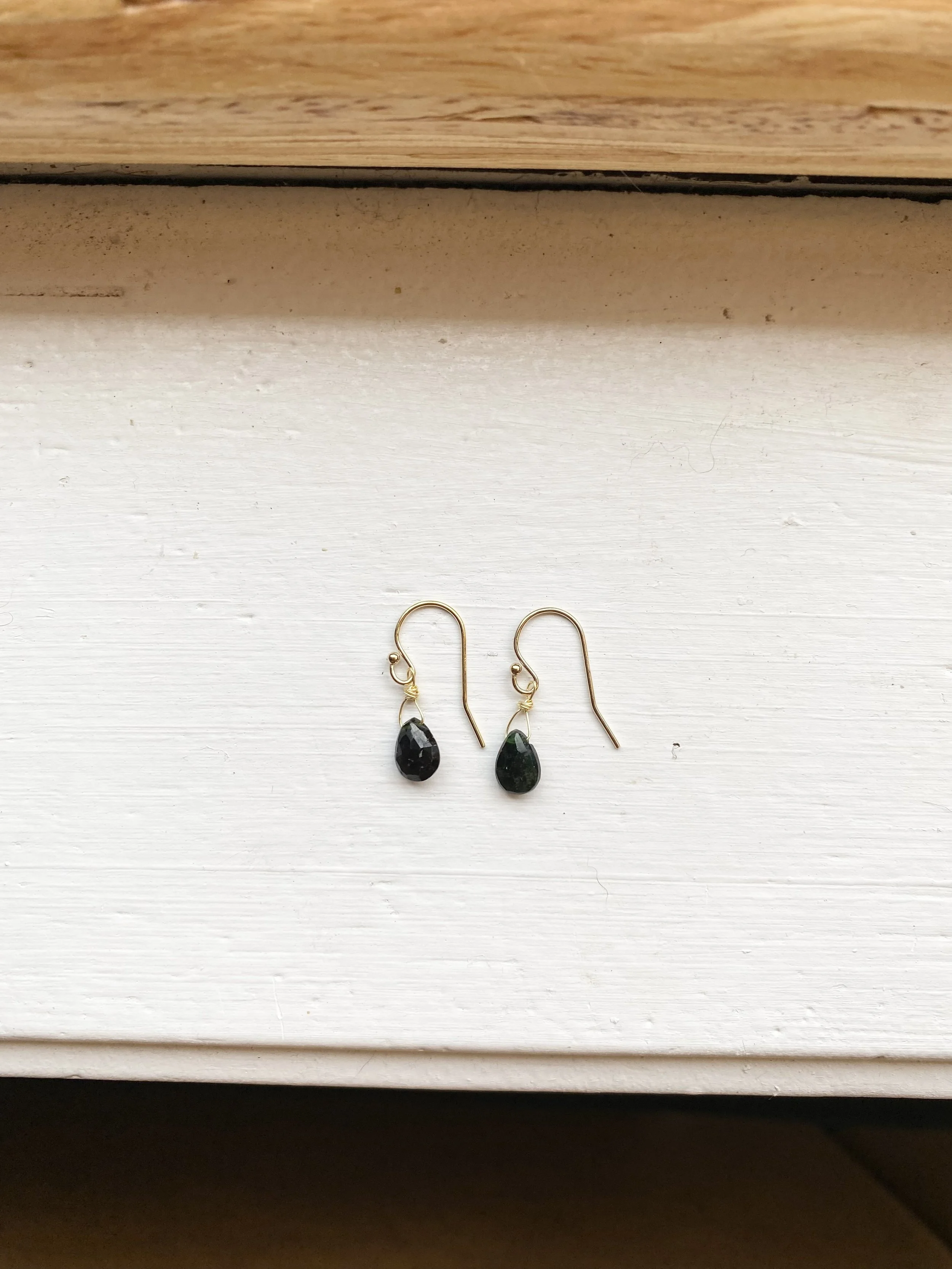 Dark green tourmaline droplet earrings
