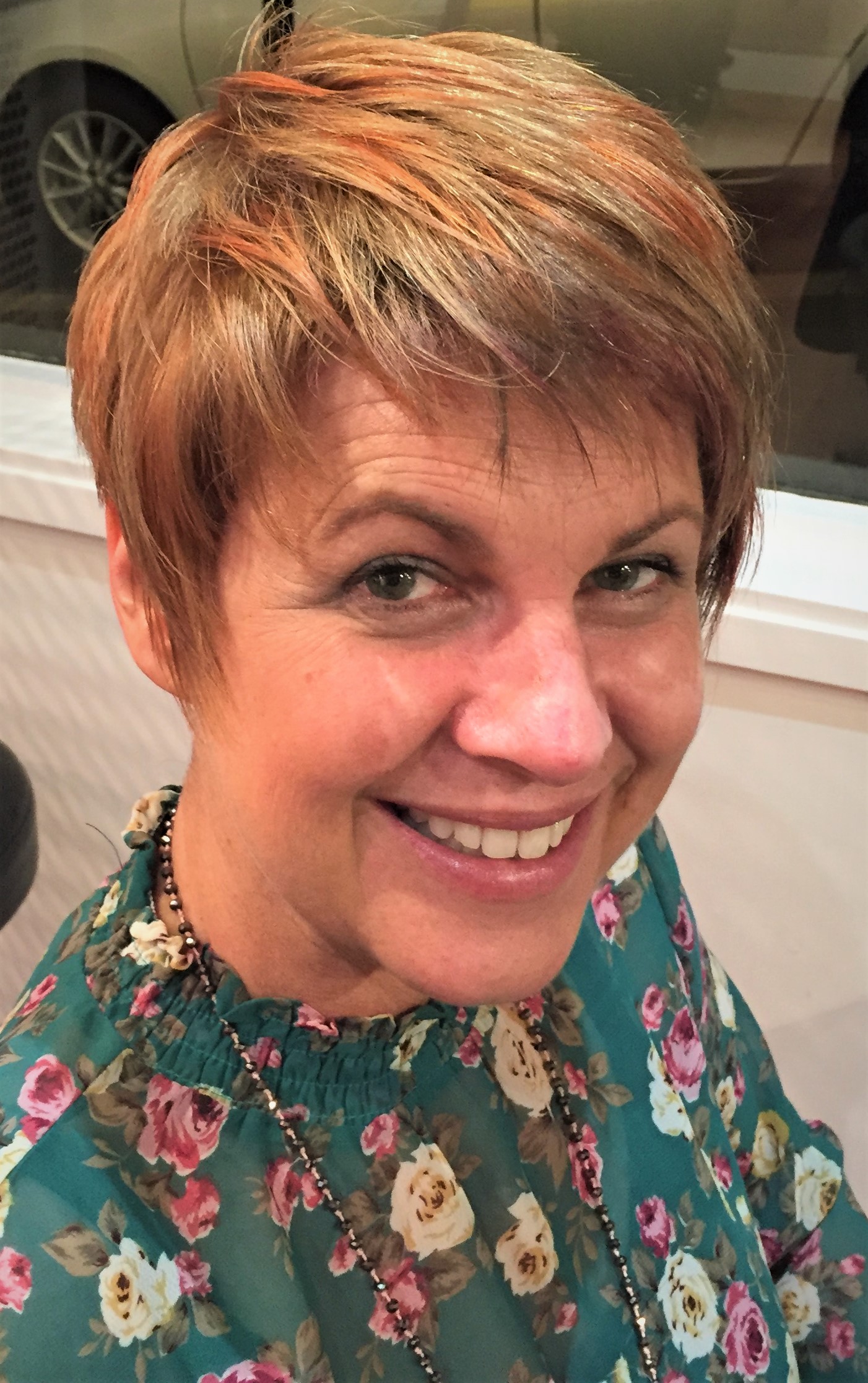 "Pops" of color in a face framing pixie - Colour & cut by David