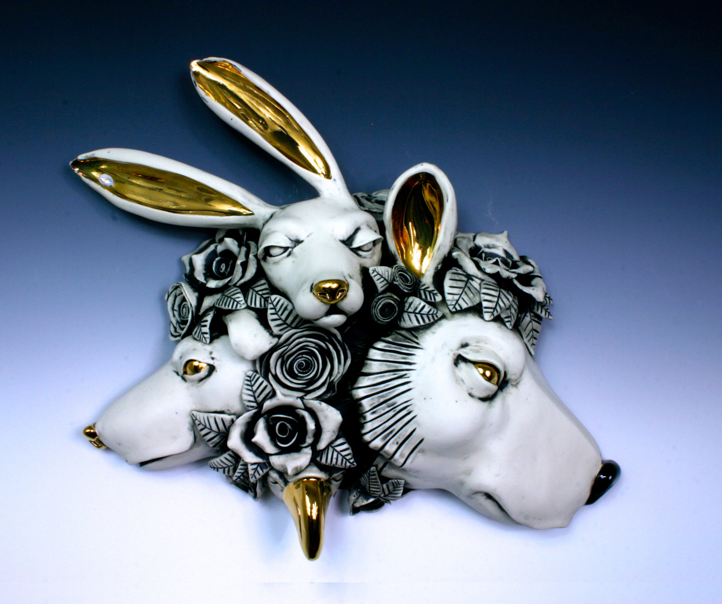 5. Cluster, Bear Thoughts , H6’’ x L14.5’’ x W 15’’ porcelain, under glaze, glaze and luster, wall hanging $850.jpg