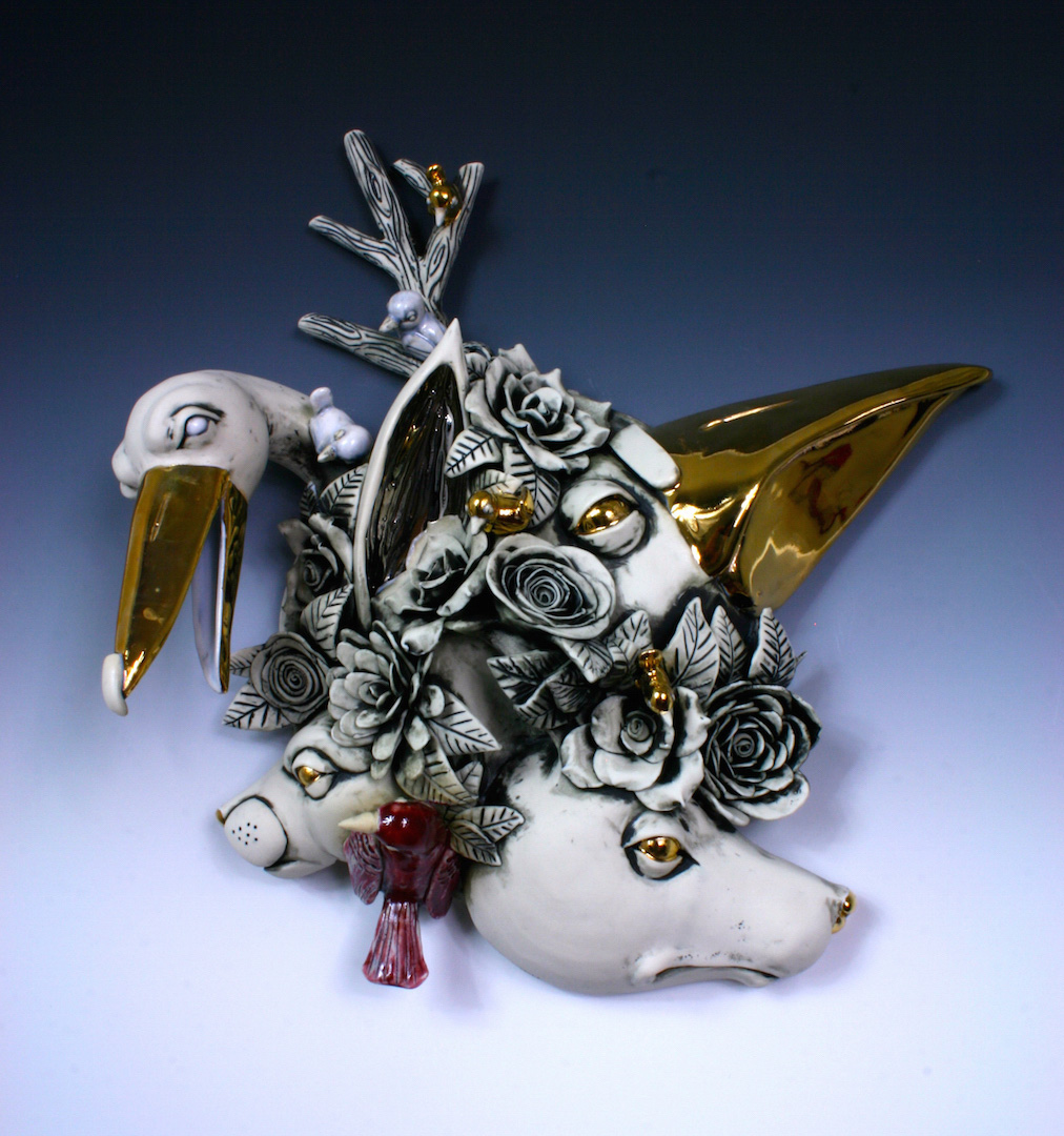 6. Cluster, The Cranes Knows Best, H6’’ x L17’’ x W16 porcelain, under glaze, glaze and luster, wall hanging$850.jpg