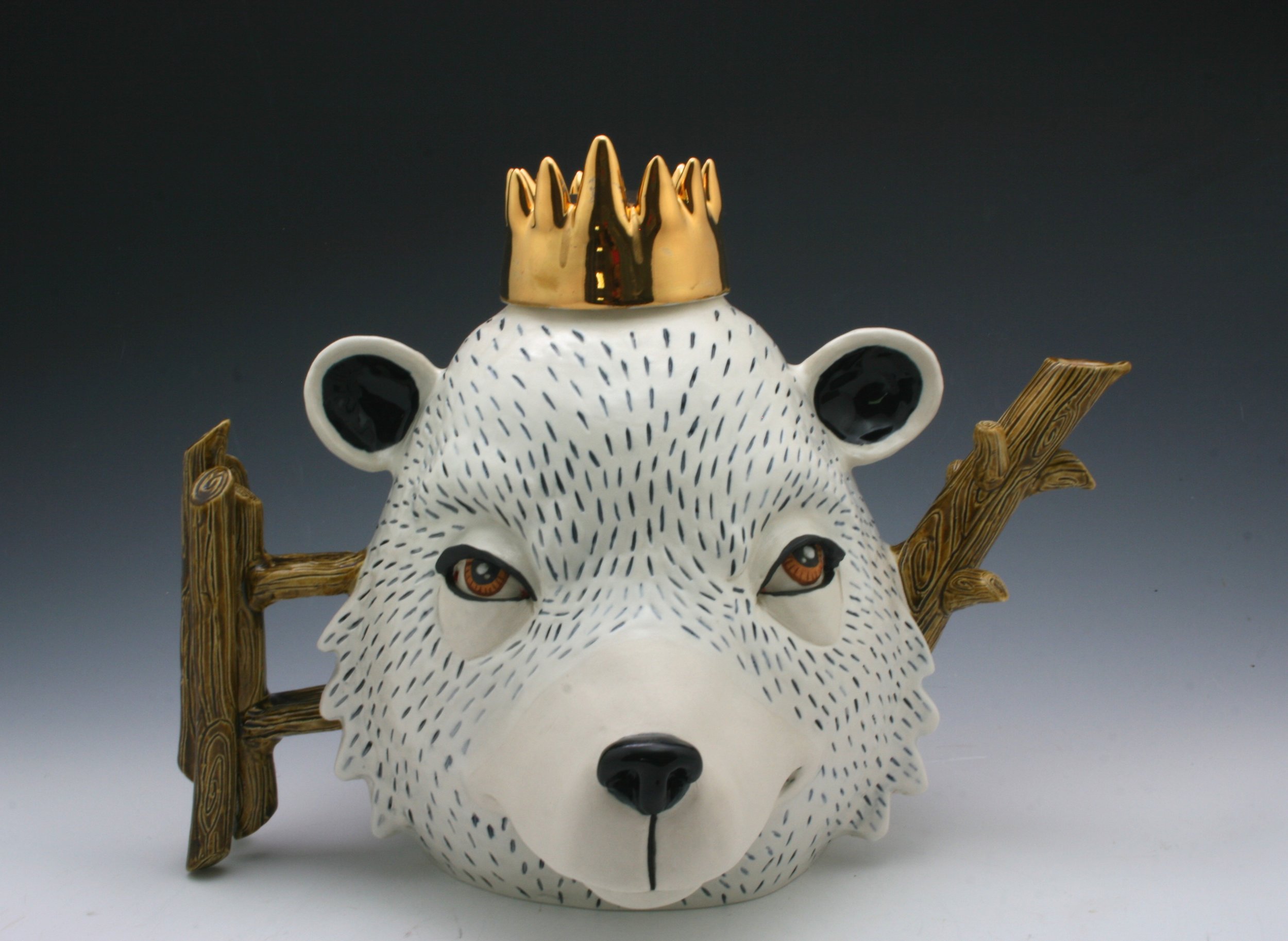 Bear King,  H9''xW13''xL9'', porcelain, under glaze, glaze and luster.JPG