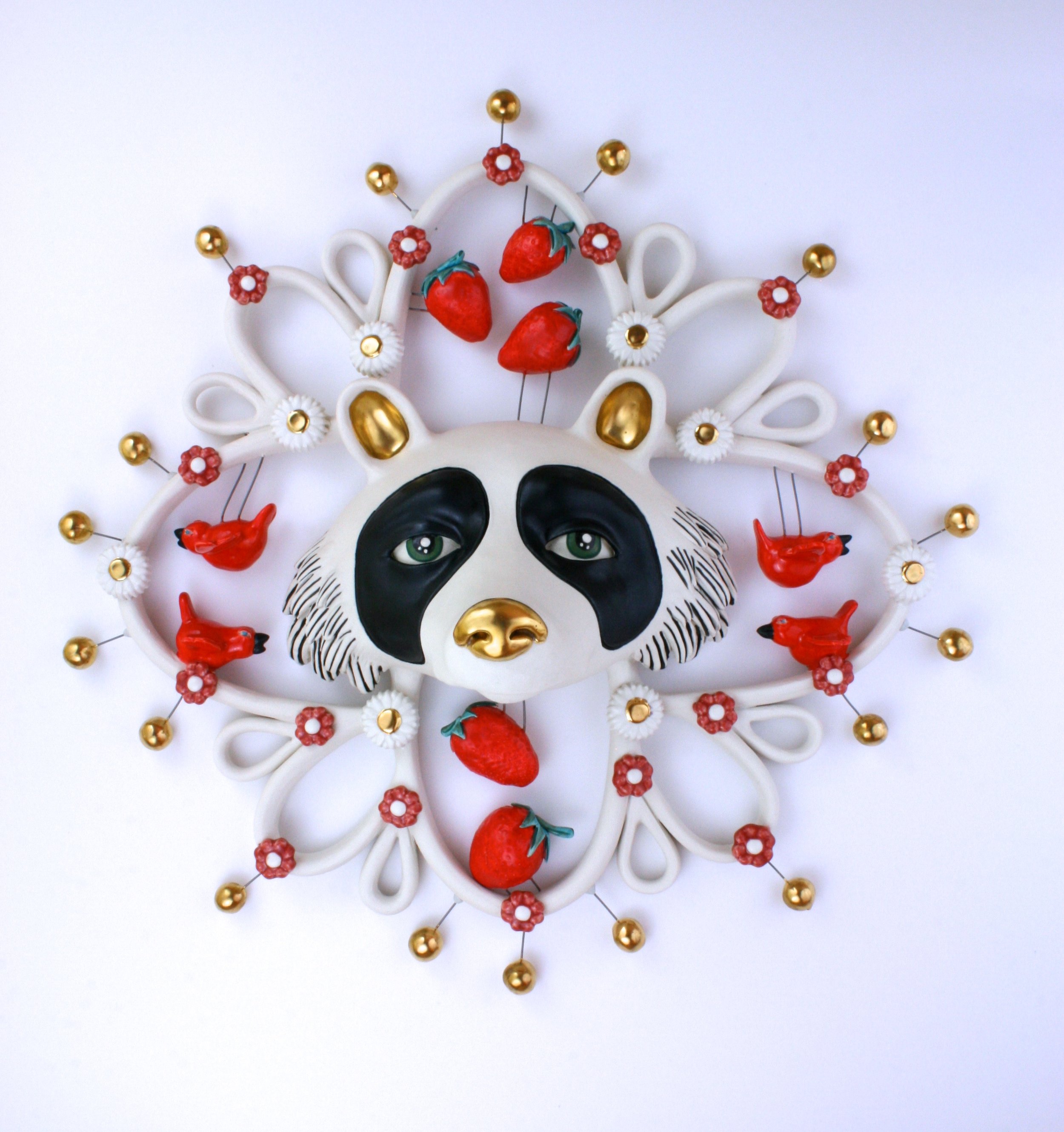 “Red Raccoon”  H7’’ x  W18’’ x  L18’’, porcelain, underglaze, glaze, nichrome wire, luster, $2600.jpg