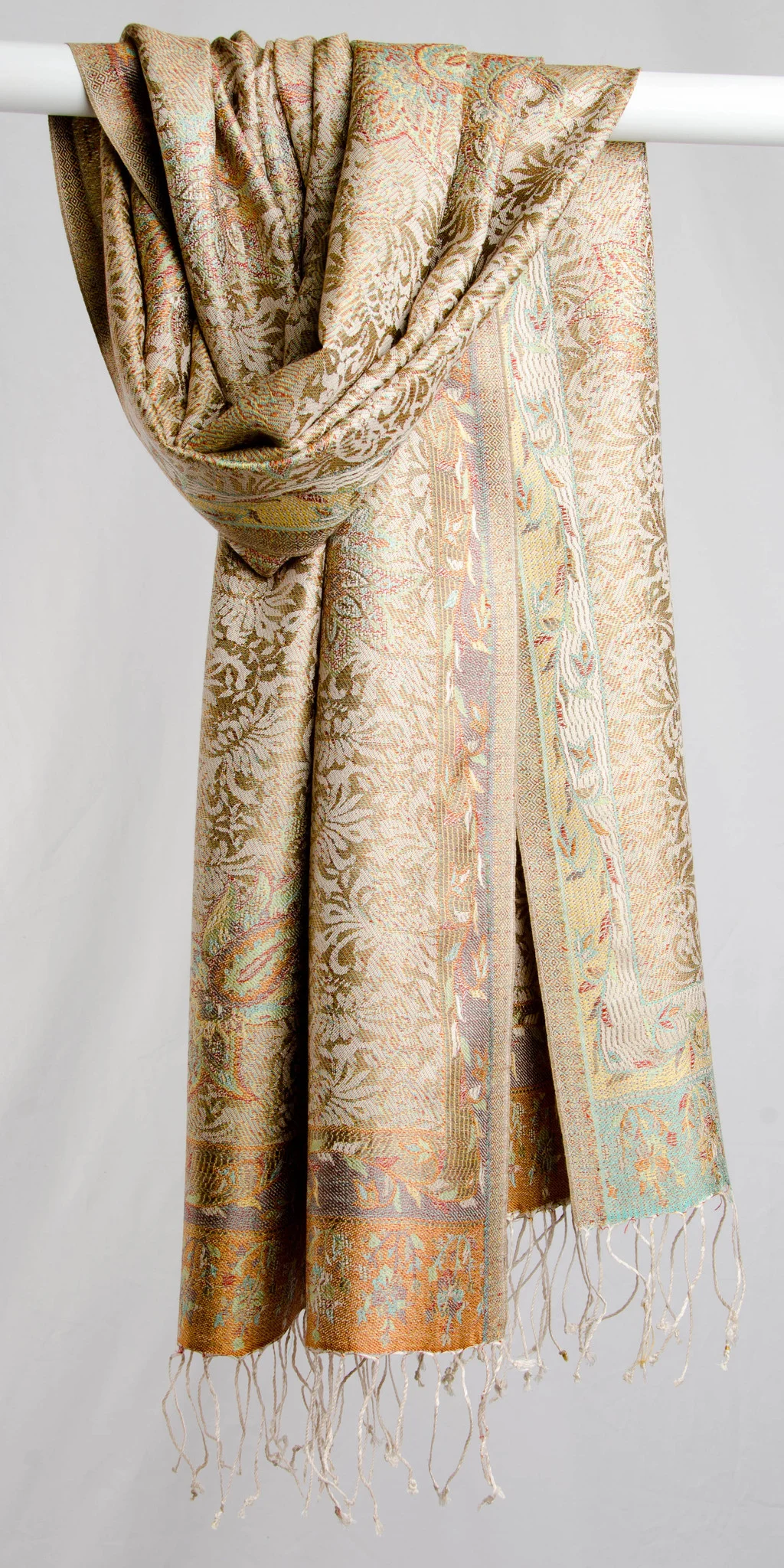 Jamawar 22" - Cream, Green, and Gold