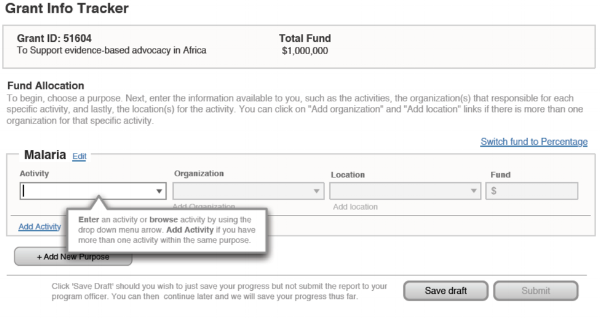 Wireframe of Grant Information Tracking System