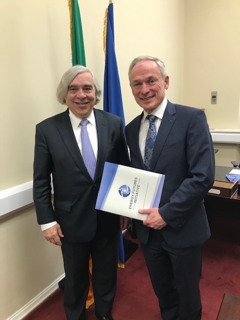 Ernest Moniz with Richard Bruton, Ireland’s Minister for Communications, Climate Action and the Environment at the Parliament House in Dublin.