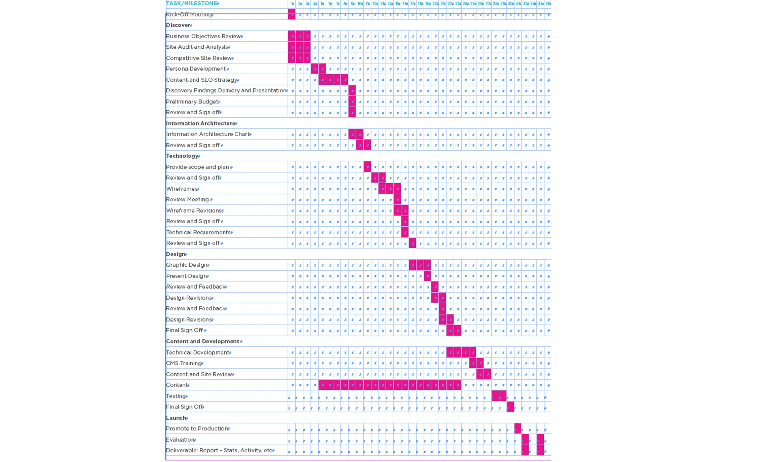 36 week timeline for a website project.