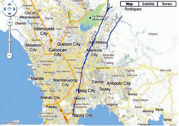 The fault line is marked in blue