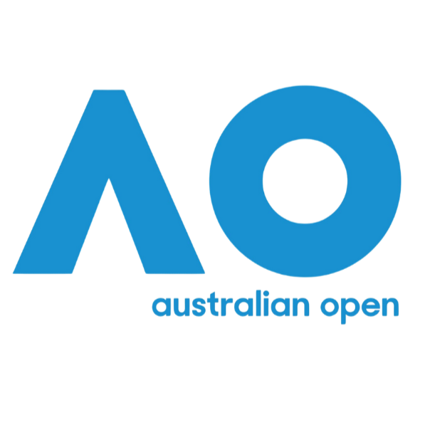 Logo for the Australian Open featuring large blue 'AO' with the words 'australian open' beneath.