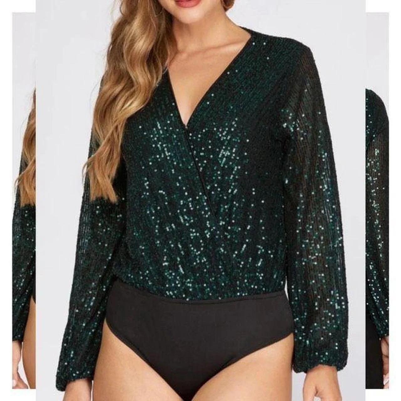 Rachel Zoe Long-Sleeved Green Sequined Bodysuit. Act II Price $24.50, Size S