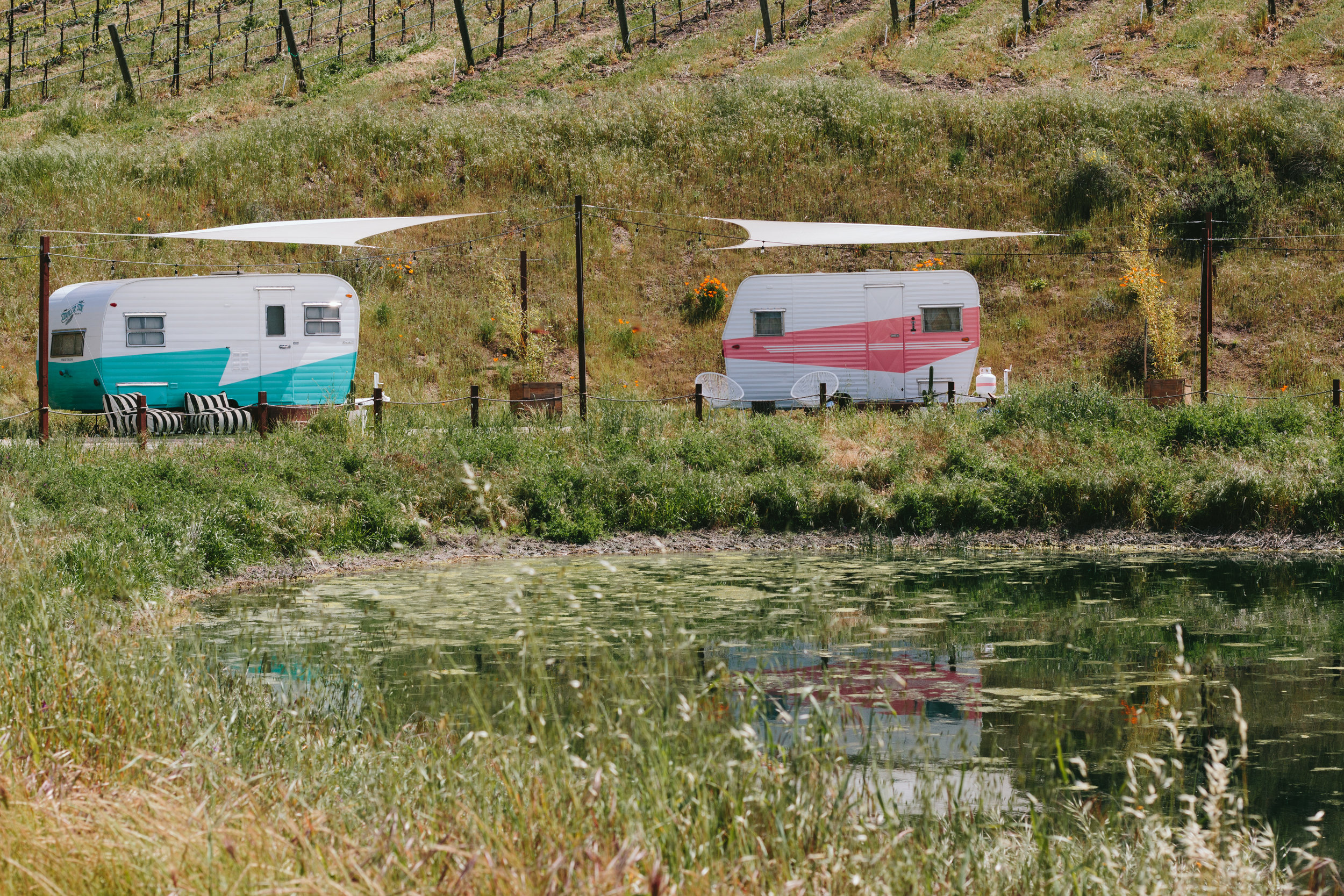 Paso Robles Alta Colina Vineyard Winery Tinker Tin Trailer Pond
