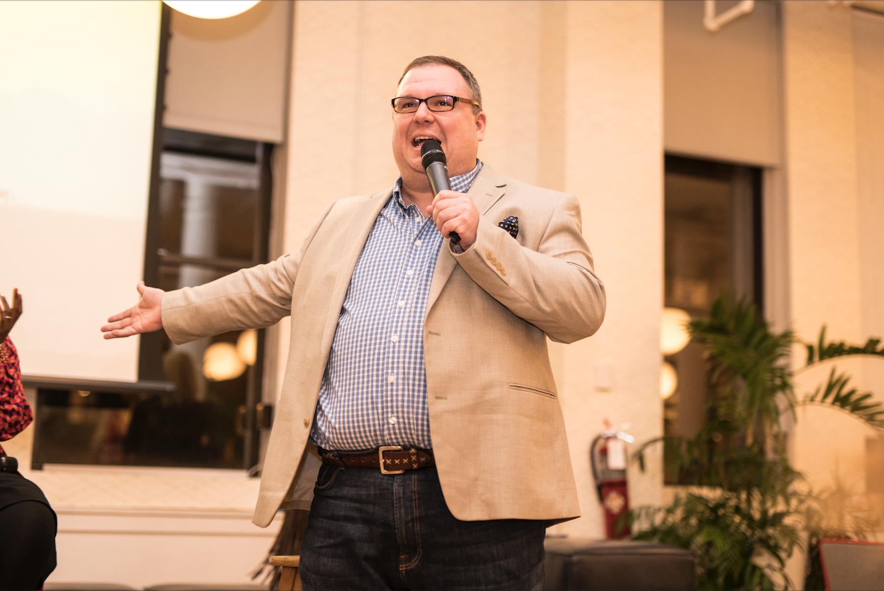  Closing the festivities with some funny travel stories at the premiere of  Michaela's Map: South Africa  at WeWork Chelsea. 