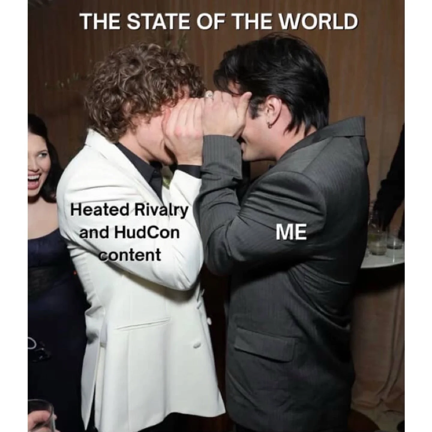 Ngl, Wednesdays might just become #HeatedRivalry Day. We are LOON-y for both Hollanov and HudCon, and I hope y&rsquo;all understand. 😻
.
 So, Happy Wednesday, ✨and✨ Happy #JessAndSamarDay!! 🐫🐪 
.
We post memes together every Wednesday - follow us 