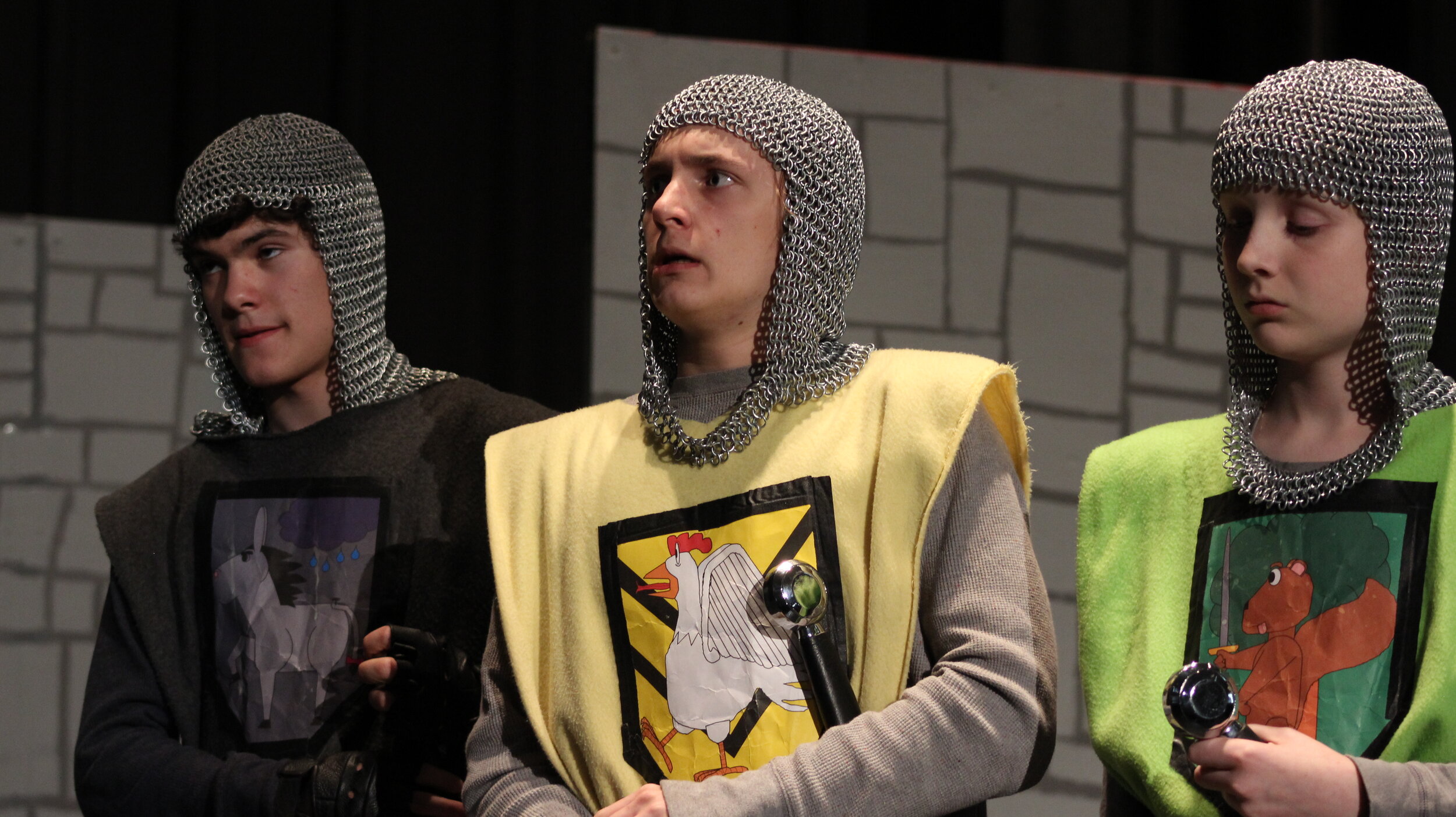  Sir Edwin (Peter Quayle), Sir Richard (Nathan Wheatley), and Sir Guy (Ethan McDonald) in the 2014 stage production. 