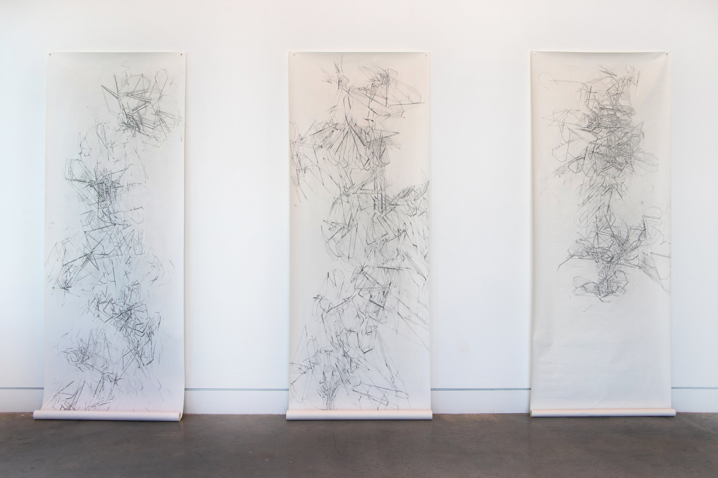   Filtered Conversations with Time  (2018) Graphite on Paper. 36 x 100 inches each.  