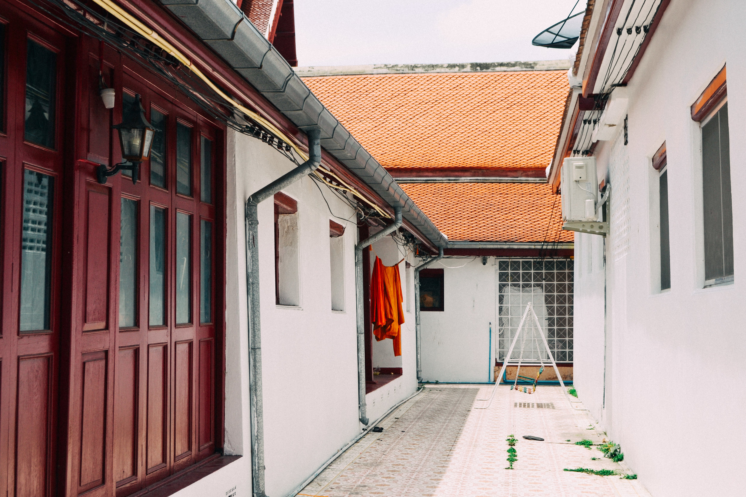 Saffron robes hanging up to dry. Bangkok