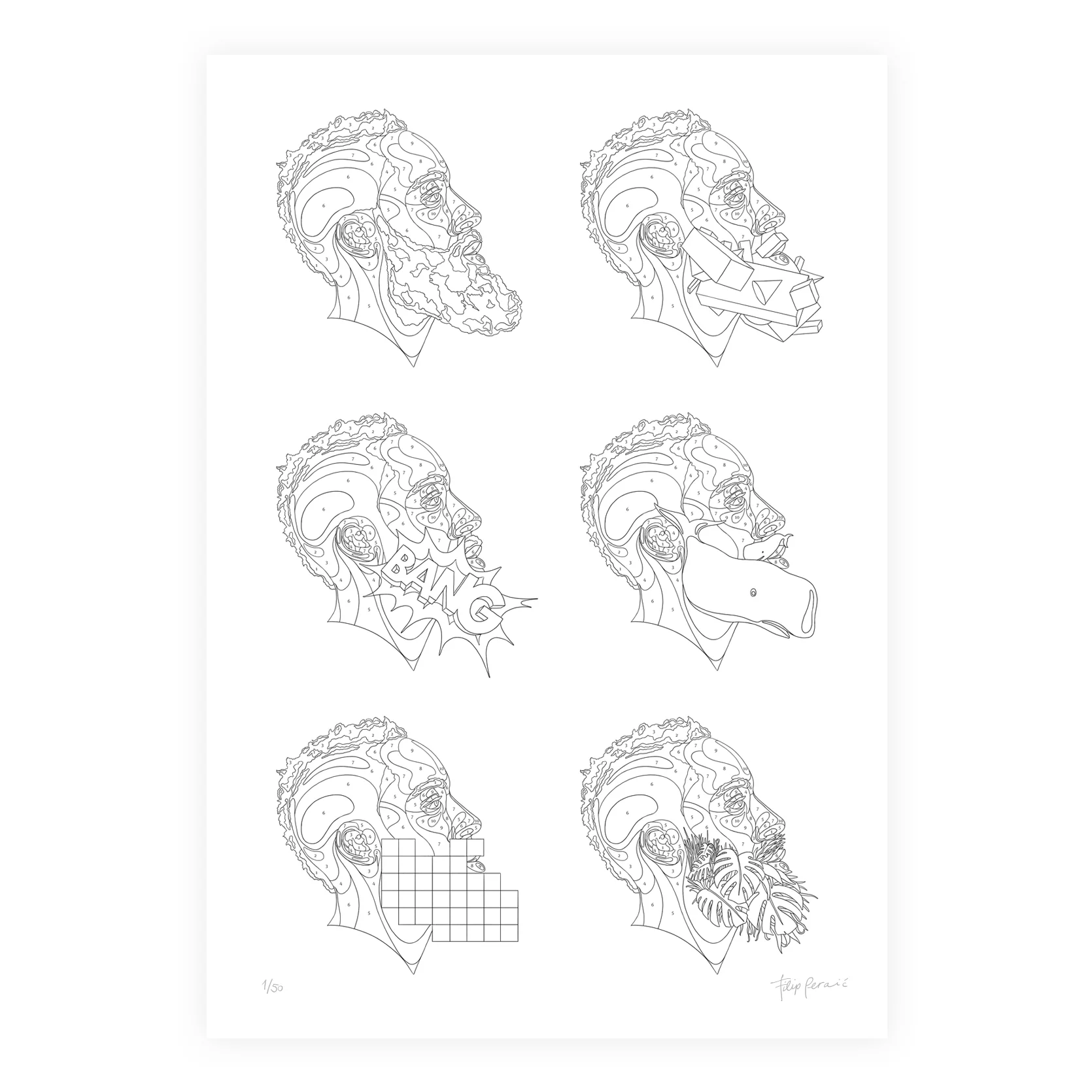 Coloring template with six beard designs