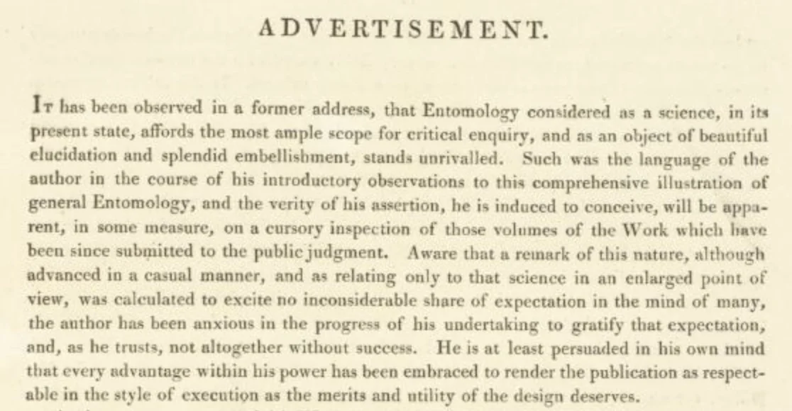 Donovan, 1805 -first paragraph of the 2-page ‘Advertisement’ … introduction or foreword, in modern language.