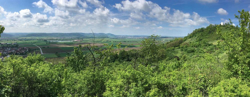 View from the slopes of Spitzberg to the Neckar Valley below. Baggersee can be seen in the distance.