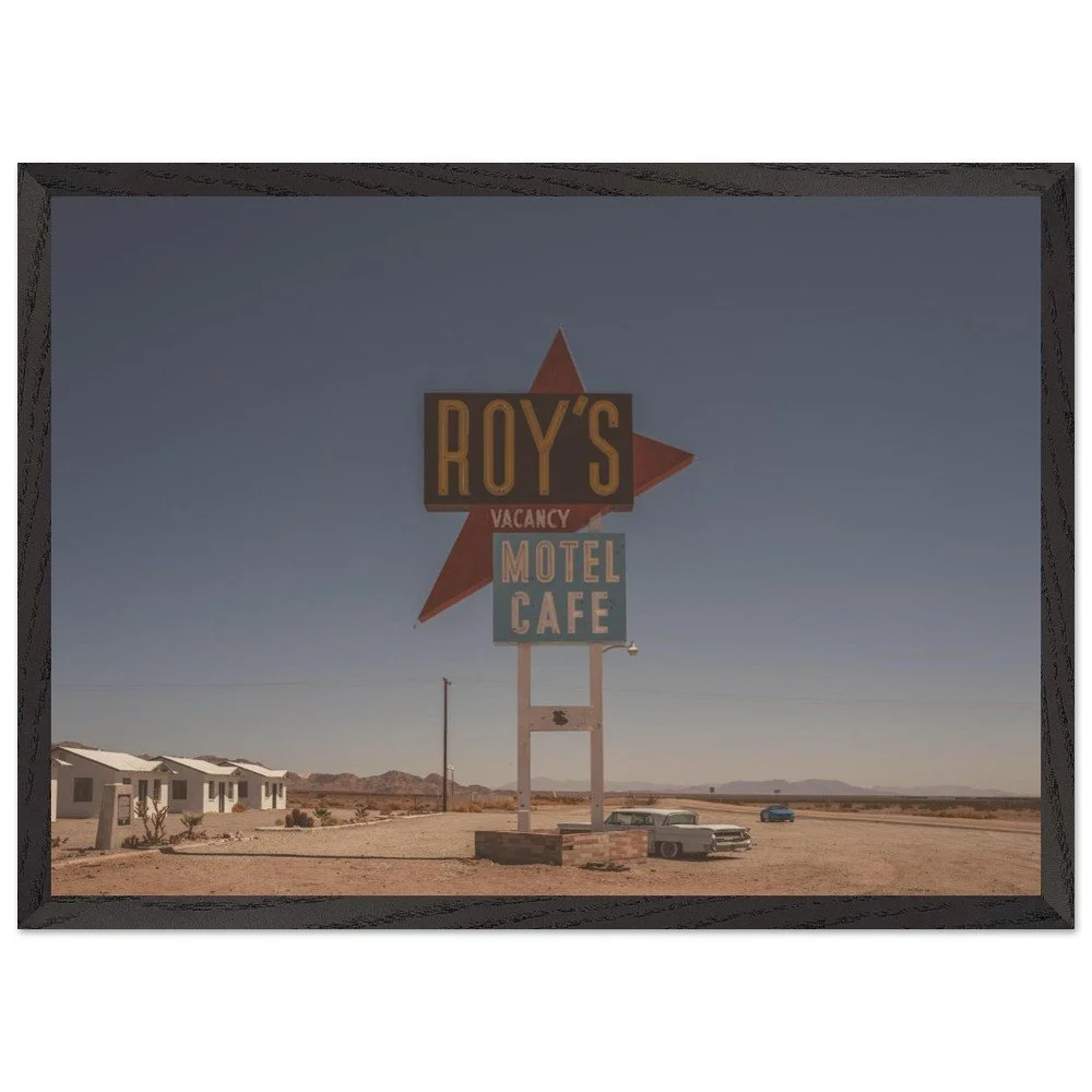 Roys Motel Cafe Framed Poster – Classic Americana Route 66 Art
