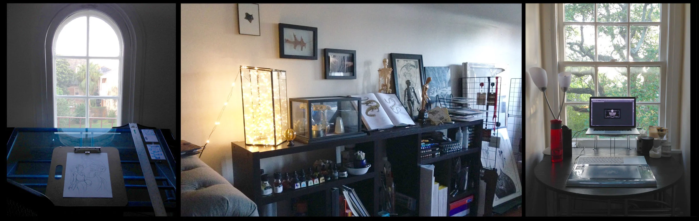 Studio workspaces at the start of the day.