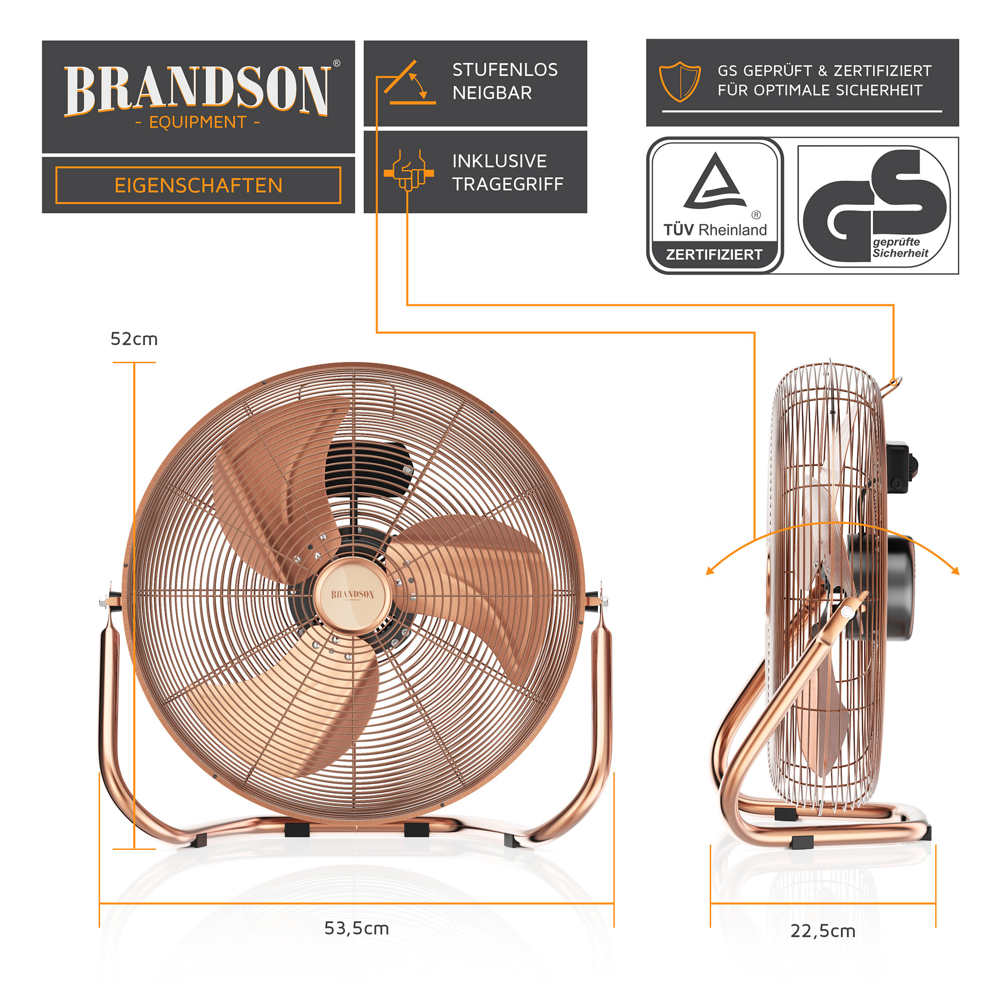 Brandson Metall Windmaschine mit neigbarerem Ventilator-Kopf30 cm Ø 