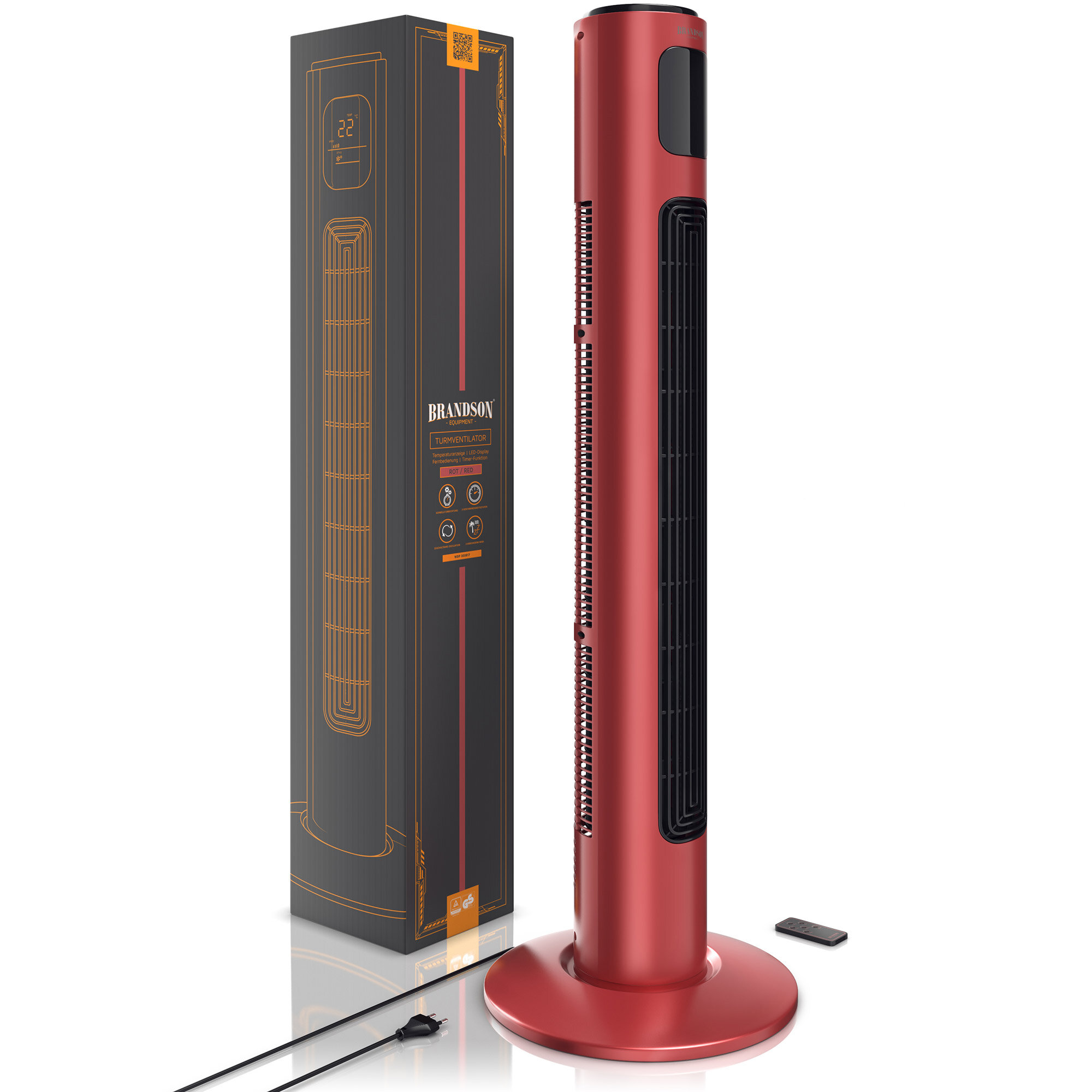 Brandson Turmventilator mit Fernbedienung LED-Display & Oszillation rot pink 