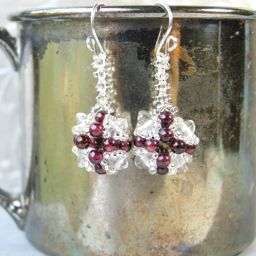 red garnet beaded earrings - genuine birthstone jewelry