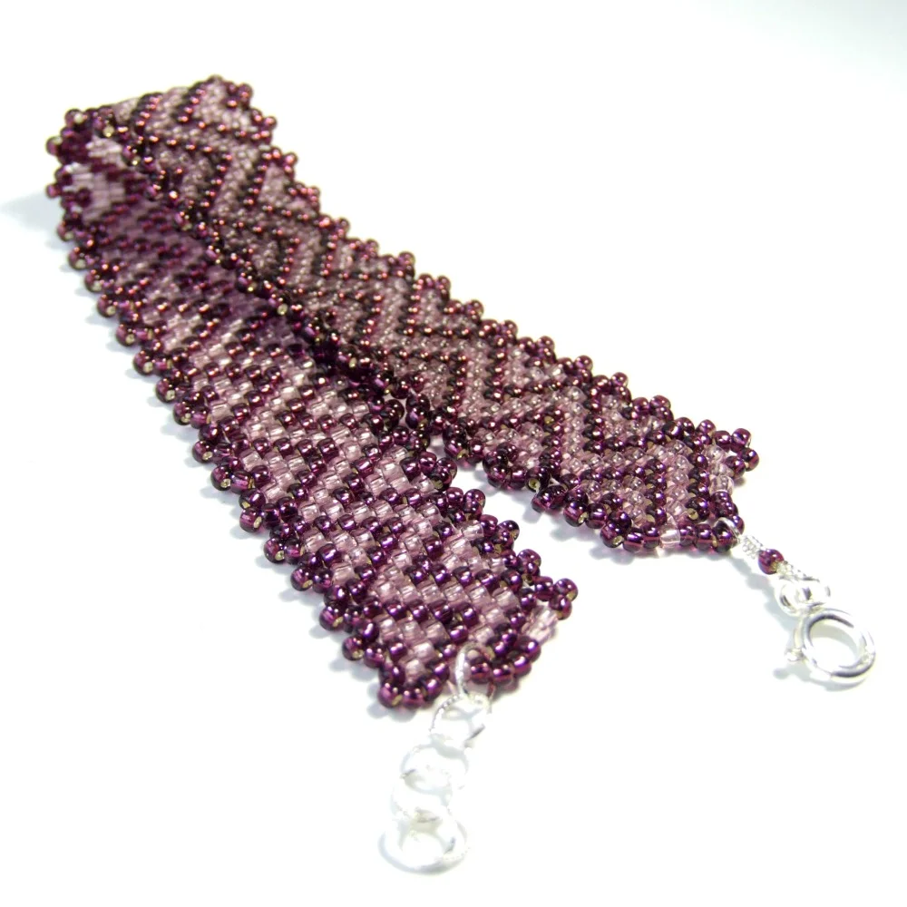 pink purple chevron woven bead bracelet