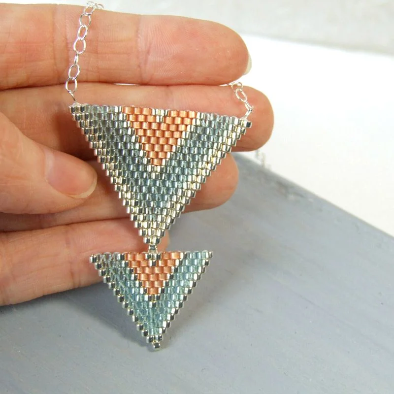 artisan handcrafted triangle necklace - beadwork jewelry