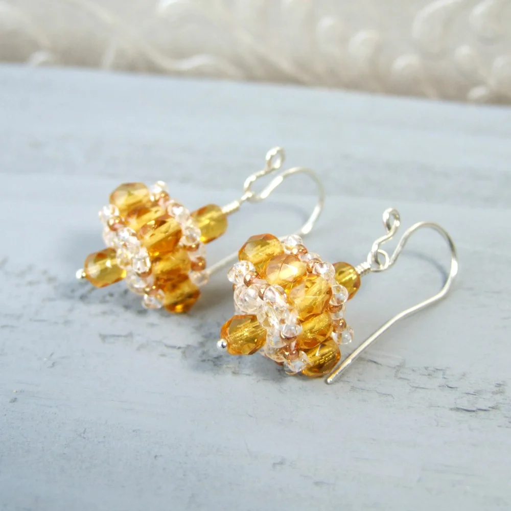 Honey Yellow Czech Glass Drop Earrings